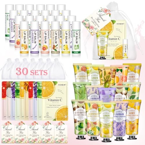 KONEUK 30 Pack Bulk Facial Mask Bulk Hand Cream and Bulk Lip
