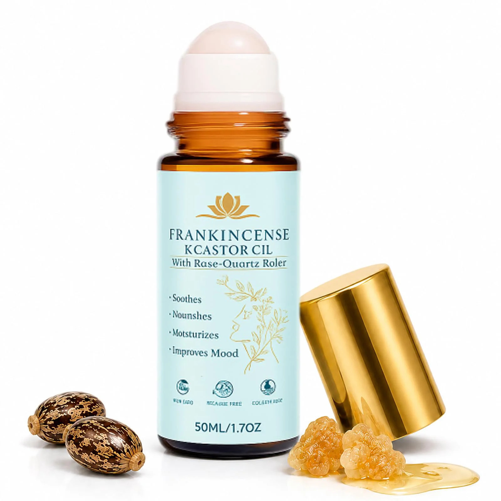 Frankincense and Castor Oil Roll On with Rose Quartz