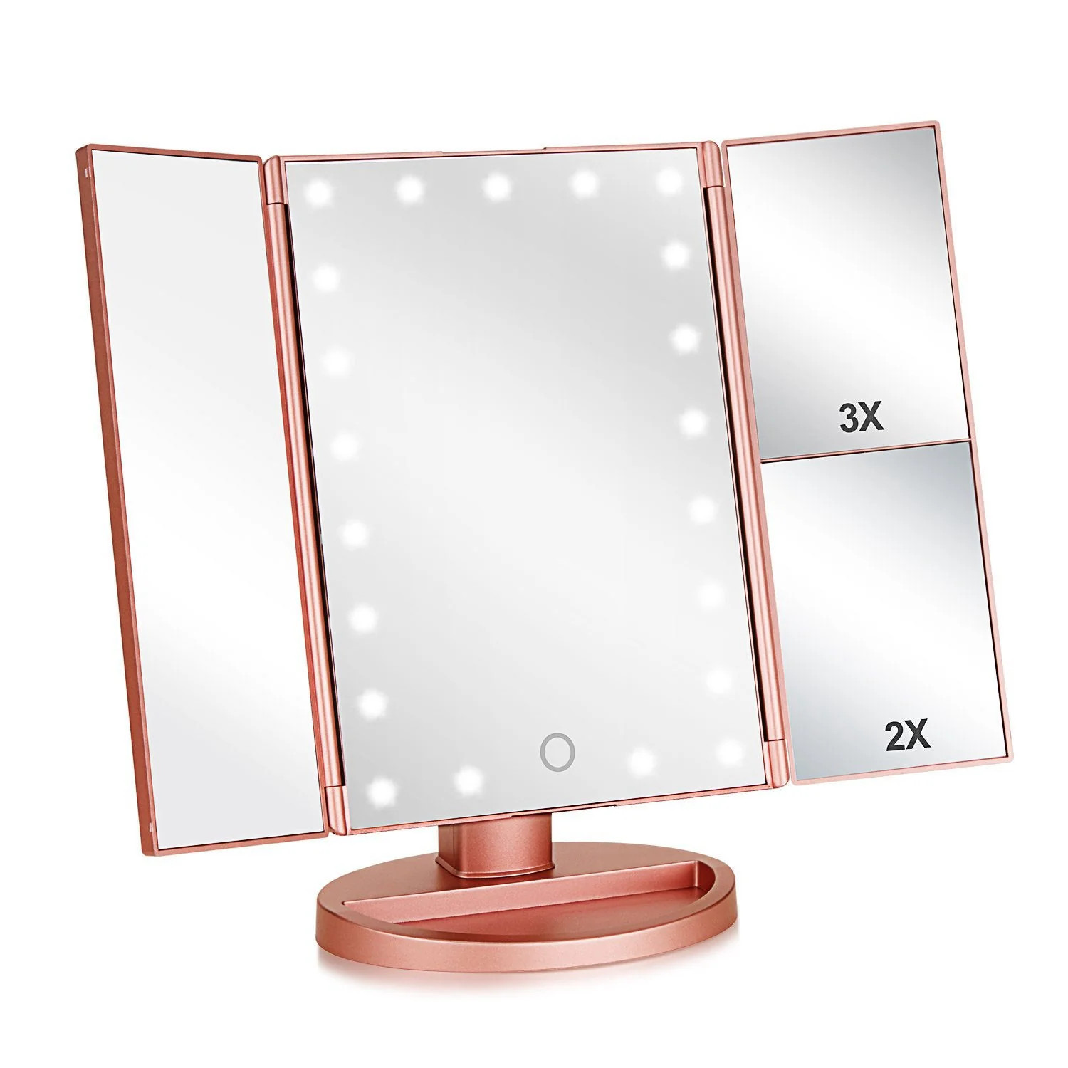 Flymiro Tri fold Lighted Vanity Makeup Mirror with 3x 2x