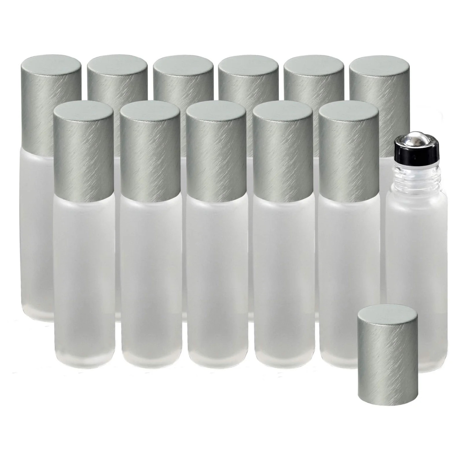 12 Pack Frosted Clear Glass Roller Bottles with Brushed