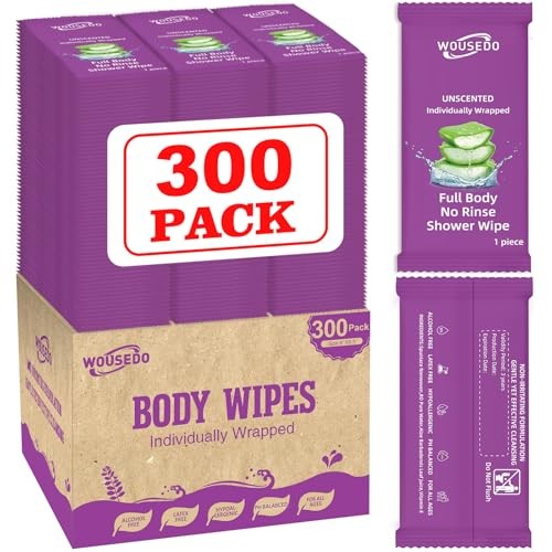 300 Pack Body Wipes Individually Wrapped Shower Wipes for
