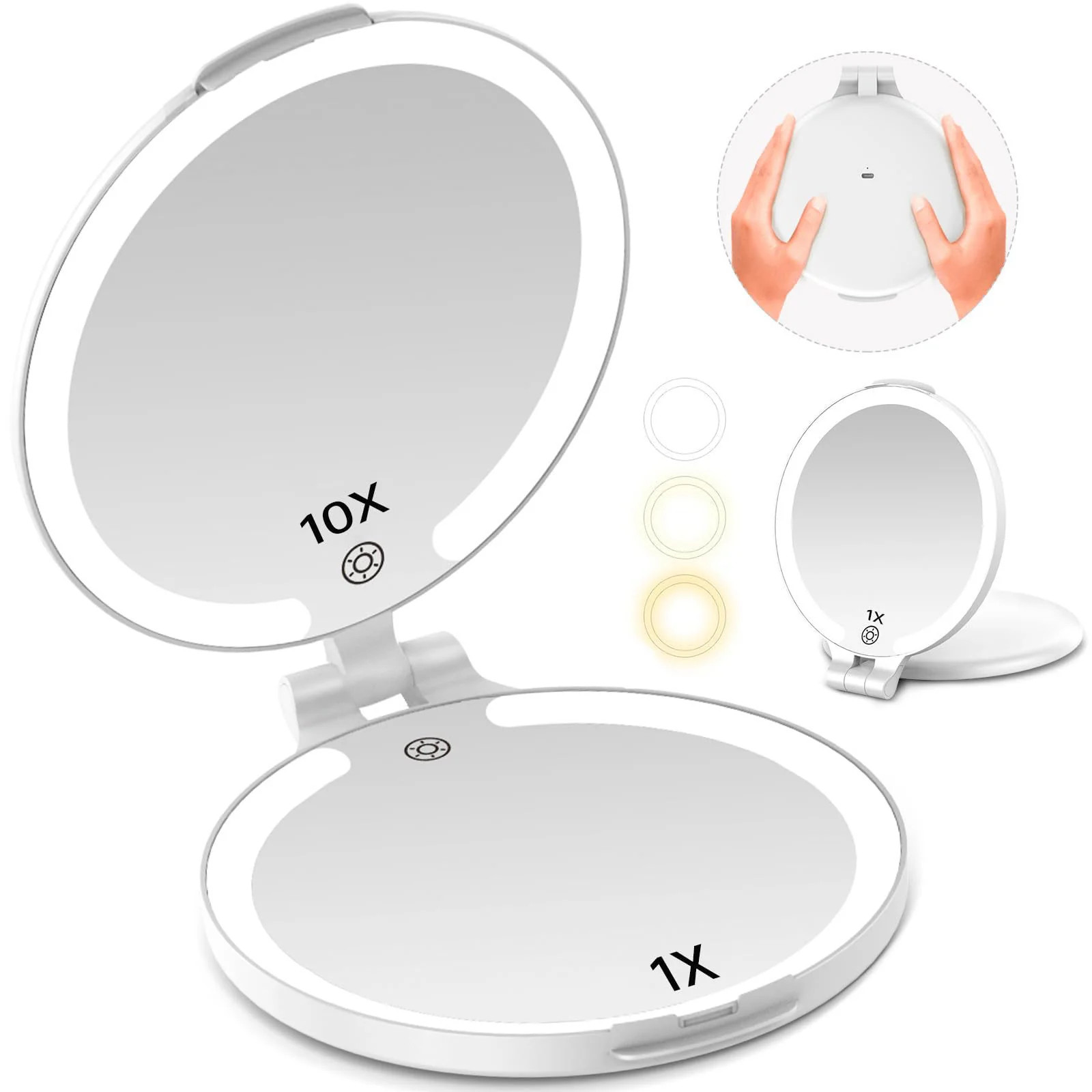 FUNTOUCH 7 Rechargeable Travel Makeup Mirror 10X Magnifying