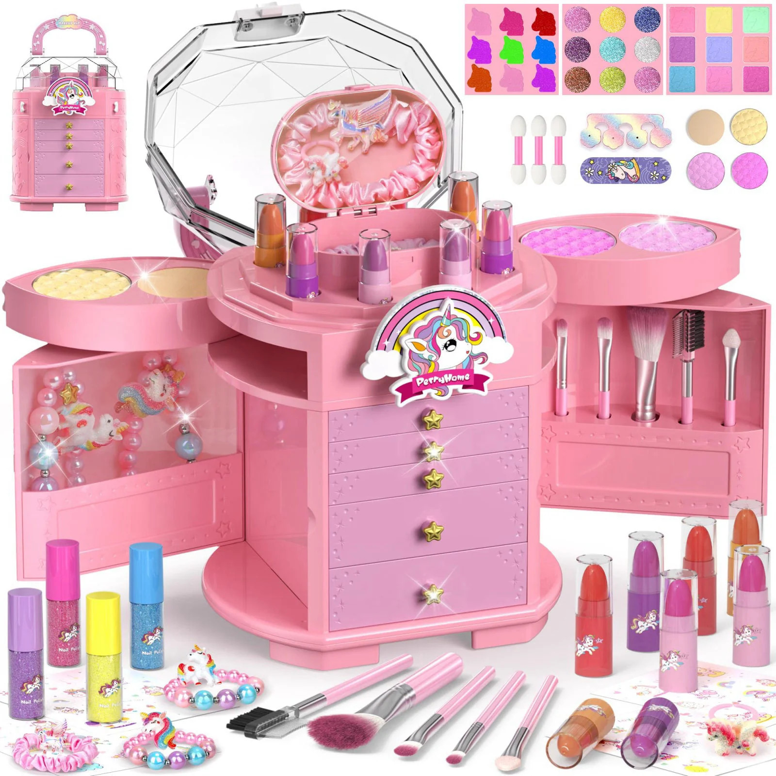 63 Pcs Kids Makeup Set for Girls Washable Real Cosmetic