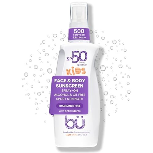 BU SPF 50 Kids Sunscreen Spray for Face and Body Non Aerosol