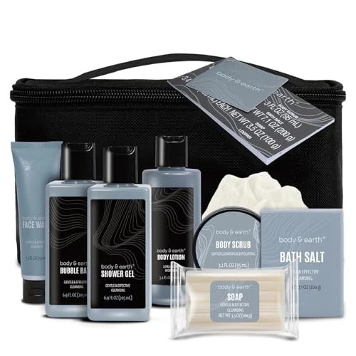 Body Earth 8pc Leather Gifts for Men Spa Gifts Bath Sets for