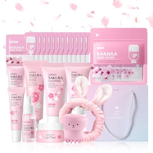 LAIKOU Sakura Skincare Set for Teen Girls Complete Face Care