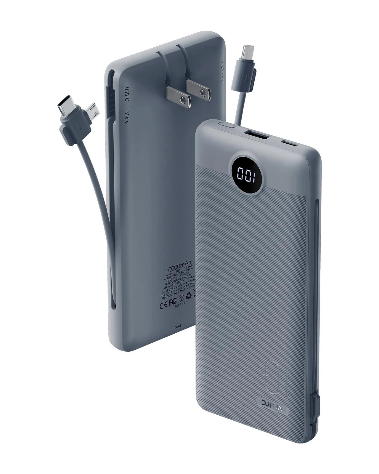 VRURC Portable Charger Built in Cables and AC Wall Plug USB