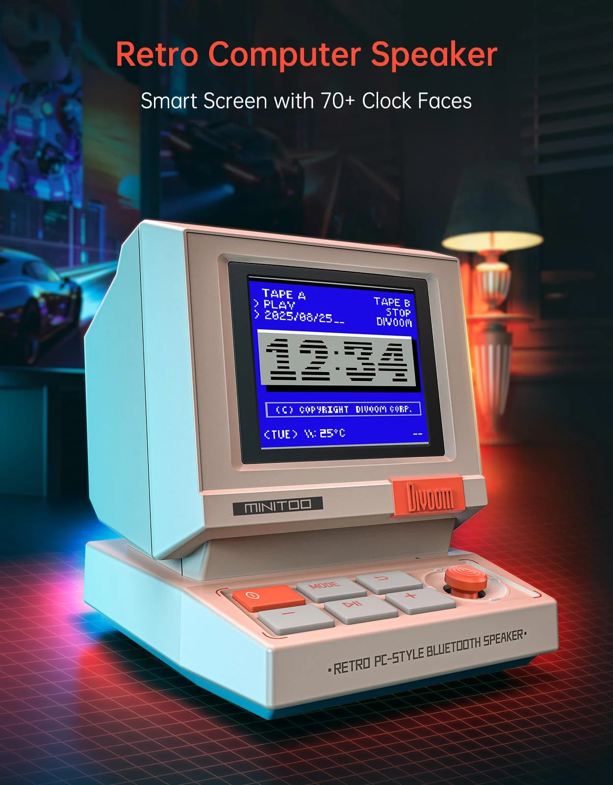 Divoom MiniToo Retro PC Style Computer Speaker Pixel Screen