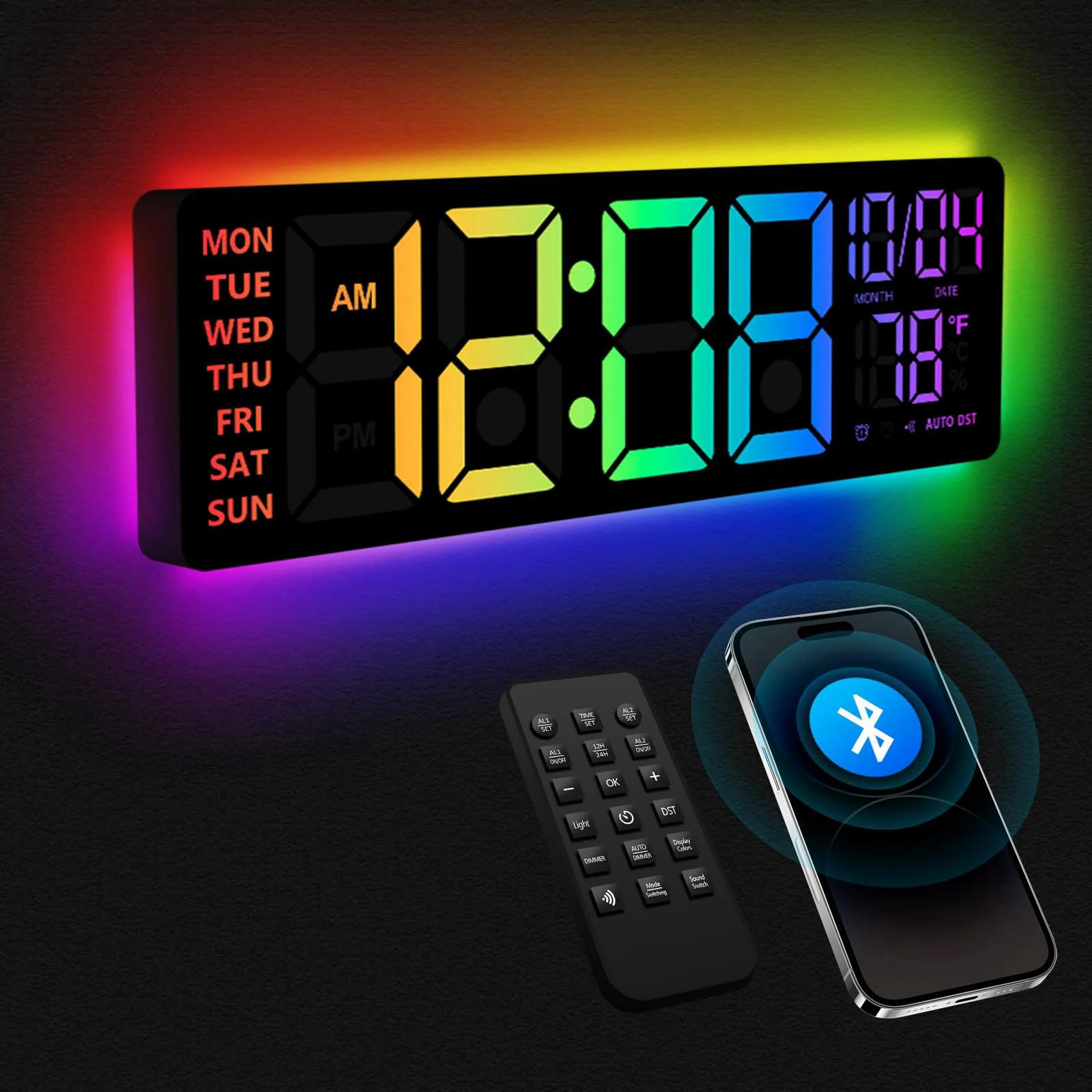 YISILE 16 Inch RGB LED Digital Wall Clock