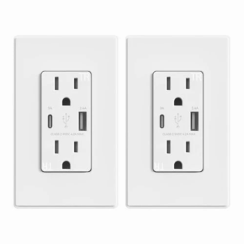 ELEGRP USB Charger Wall Outlet Type A C USB Ports 15 Amp