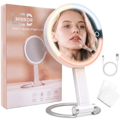 Travel Makeup Mirror with Lights 10X 1X Rechargeable