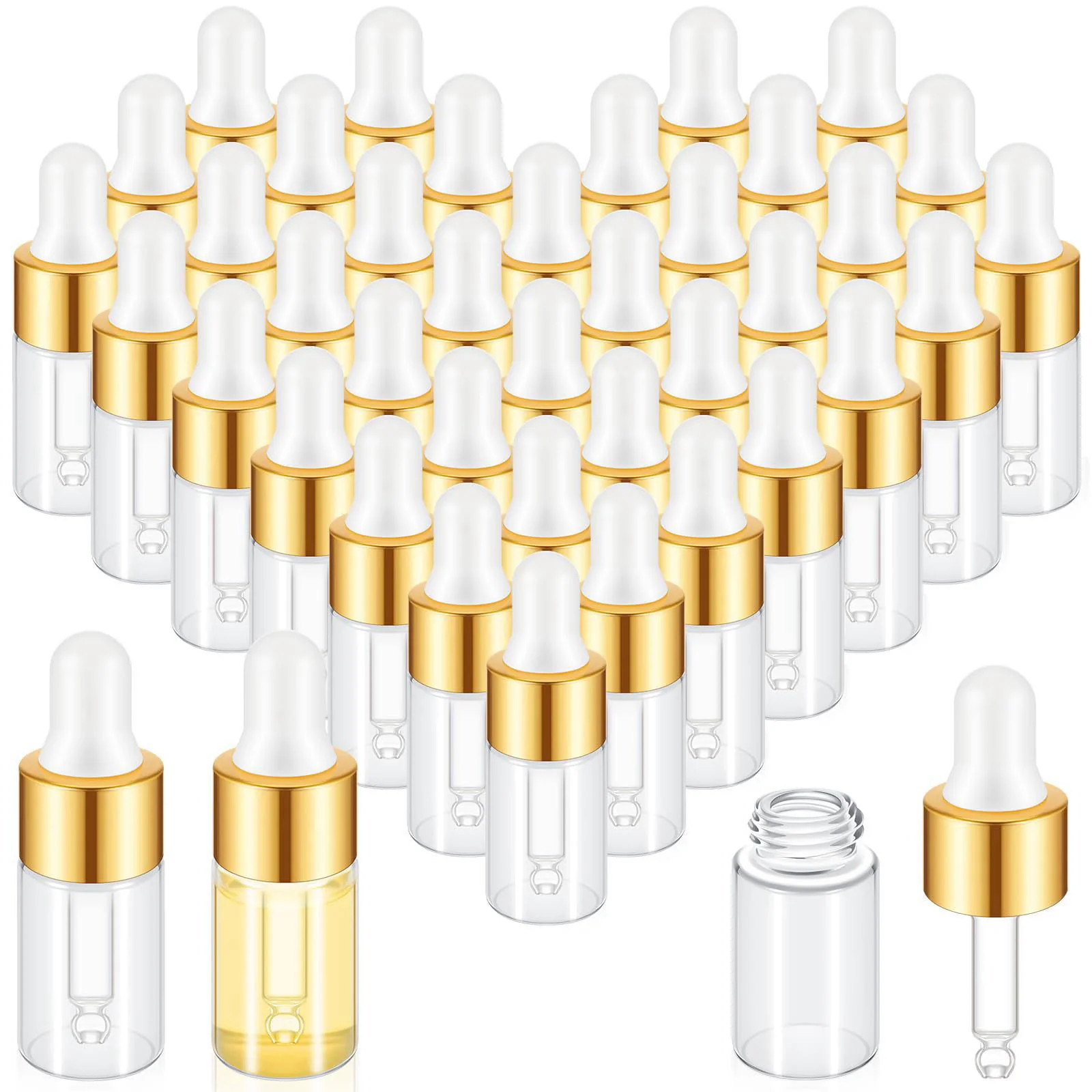 Didaey 200 Pcs Mini Glass Oil Dropper Bottle 3 ml Champagne