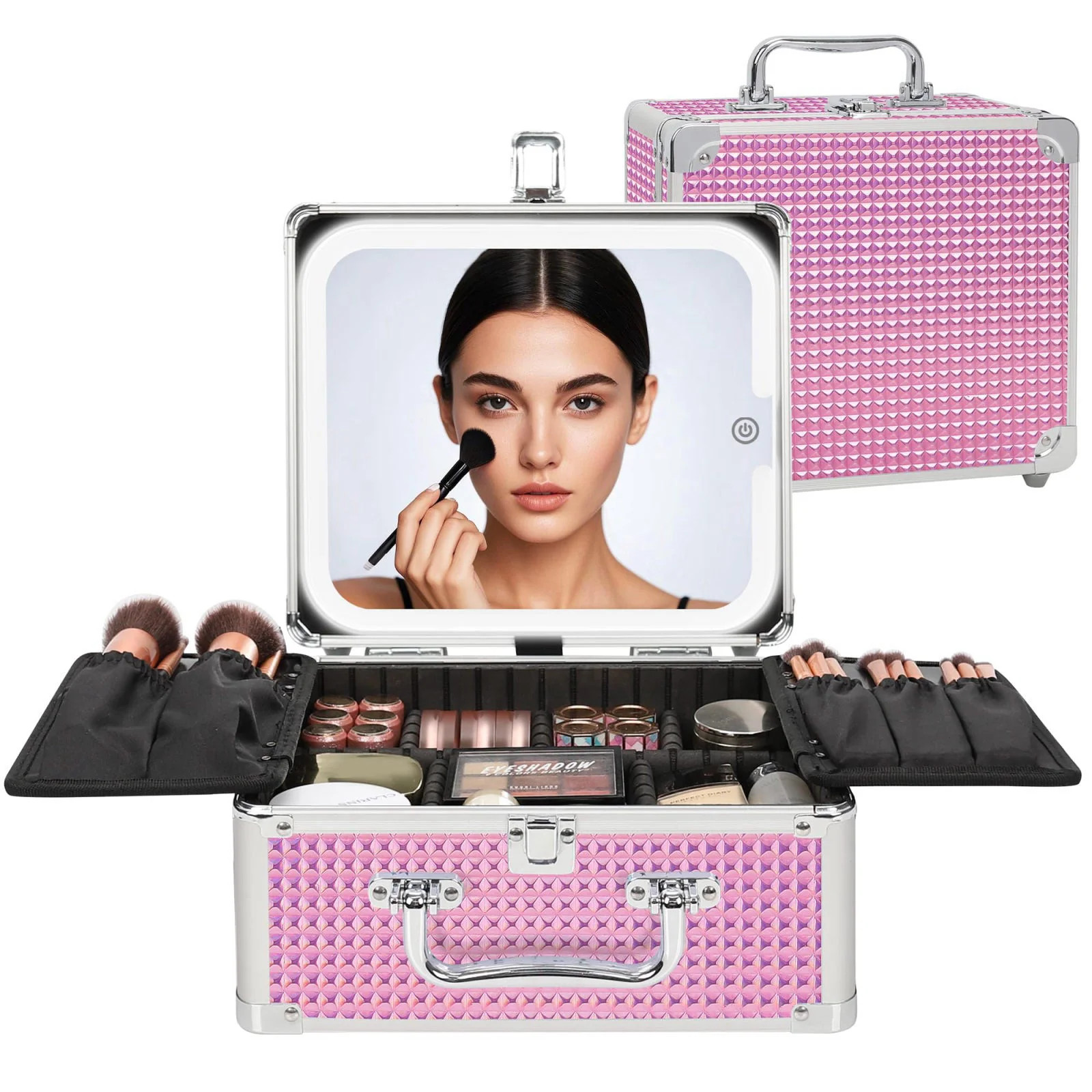Relavel Makeup Bag with LED Mirror Makeup Box Travel Train