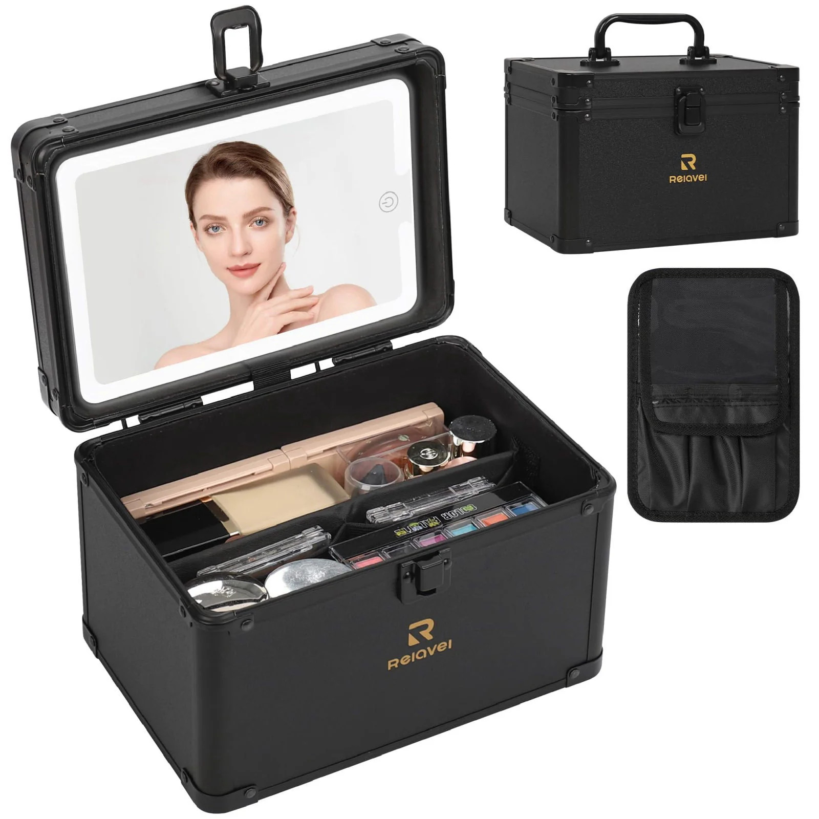 Relavel Travel Small Makeup Bag With LED Mirror in 3 Mode
