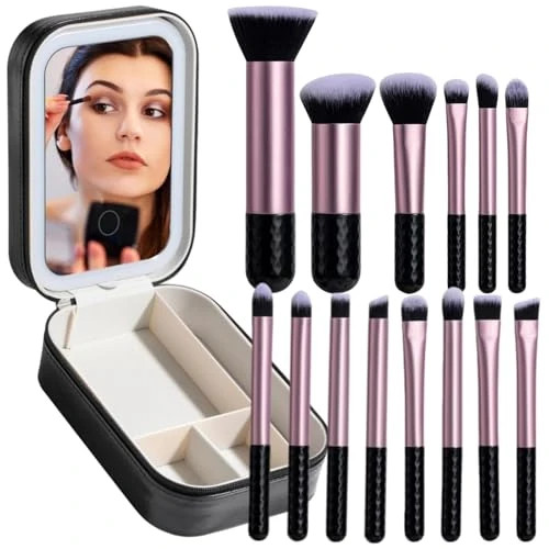 BS MALL Makeup Brushes Set 14 Pcs with LED Light Mirror