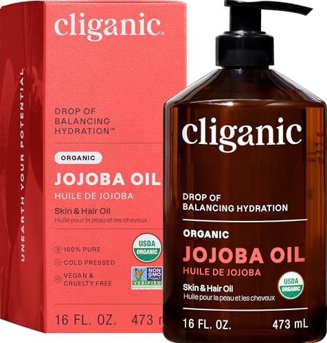 Cliganic Organic Jojoba Oil 100 Cold Pressed for Face Hair