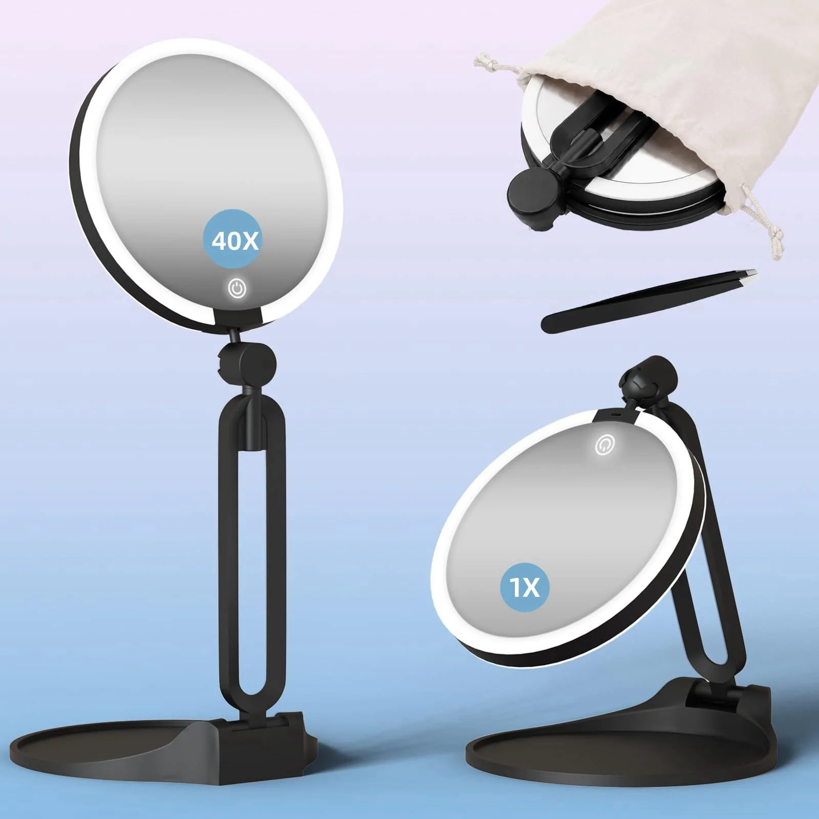 Double Sided 1X 40X Travel Magnifying Makeup Mirror with