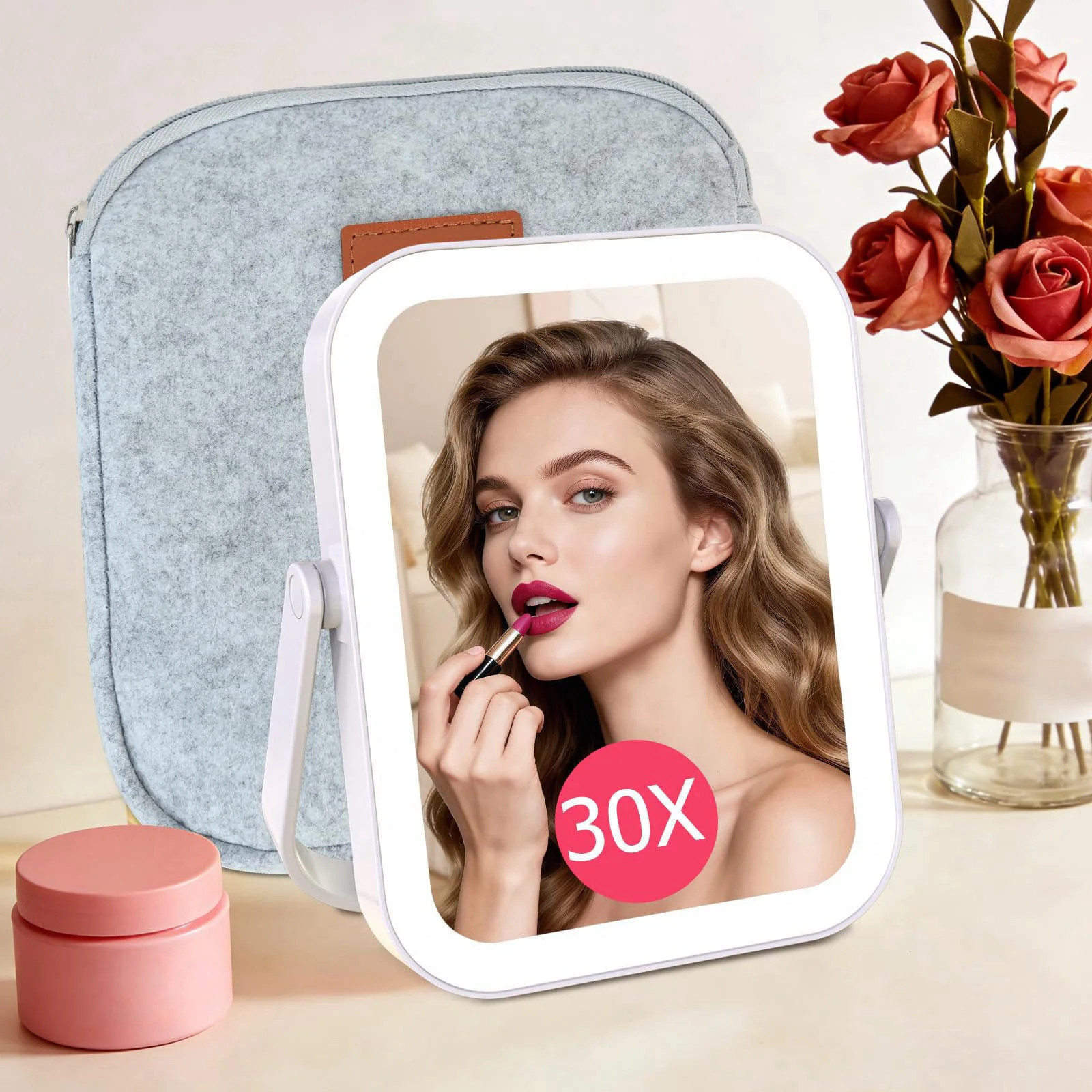 FUNTOUCH 30X 1X Travel Magnifying Mirror with Light White