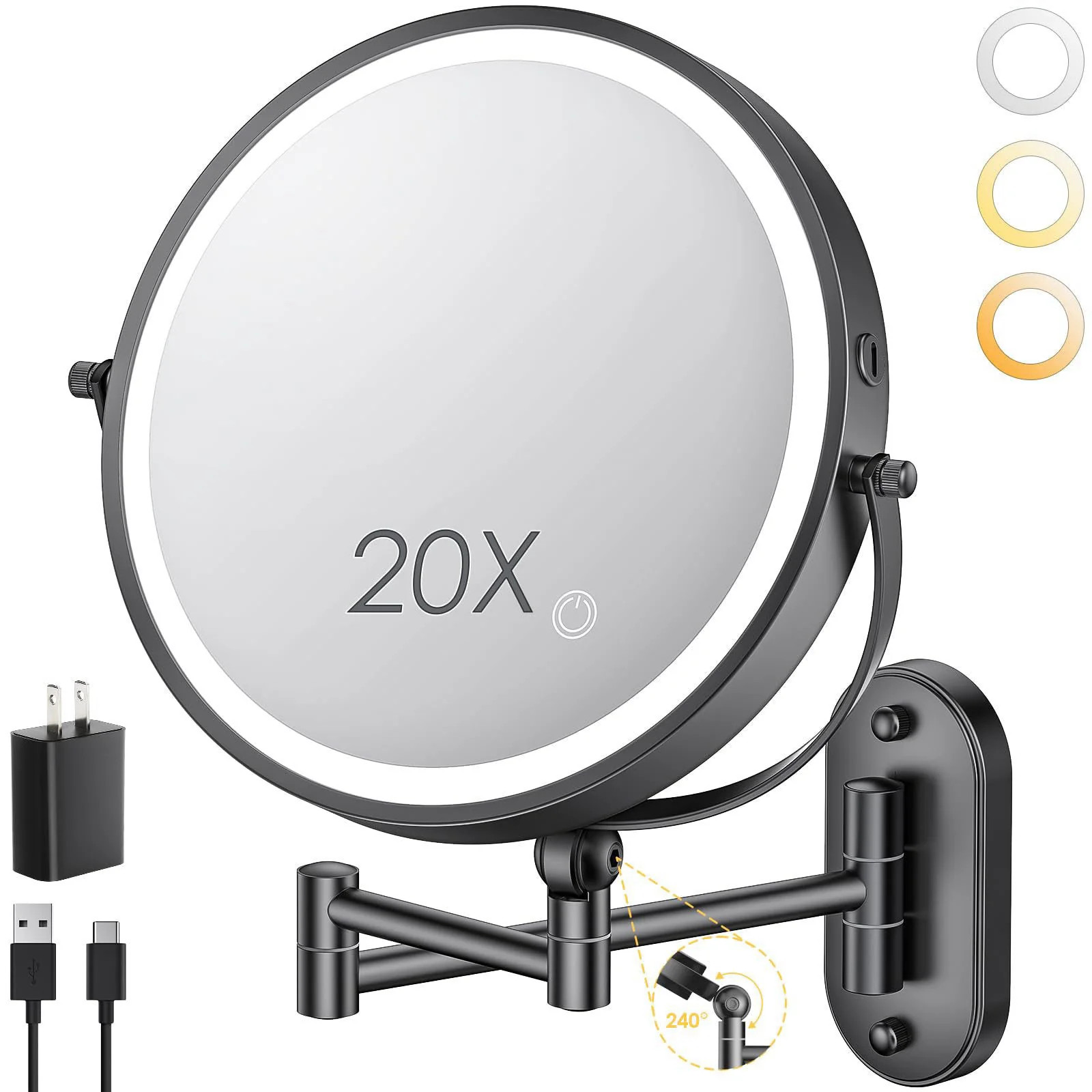 ZLOKLA 9 Wall Mounted Lighted Makeup Mirror 4000mAh