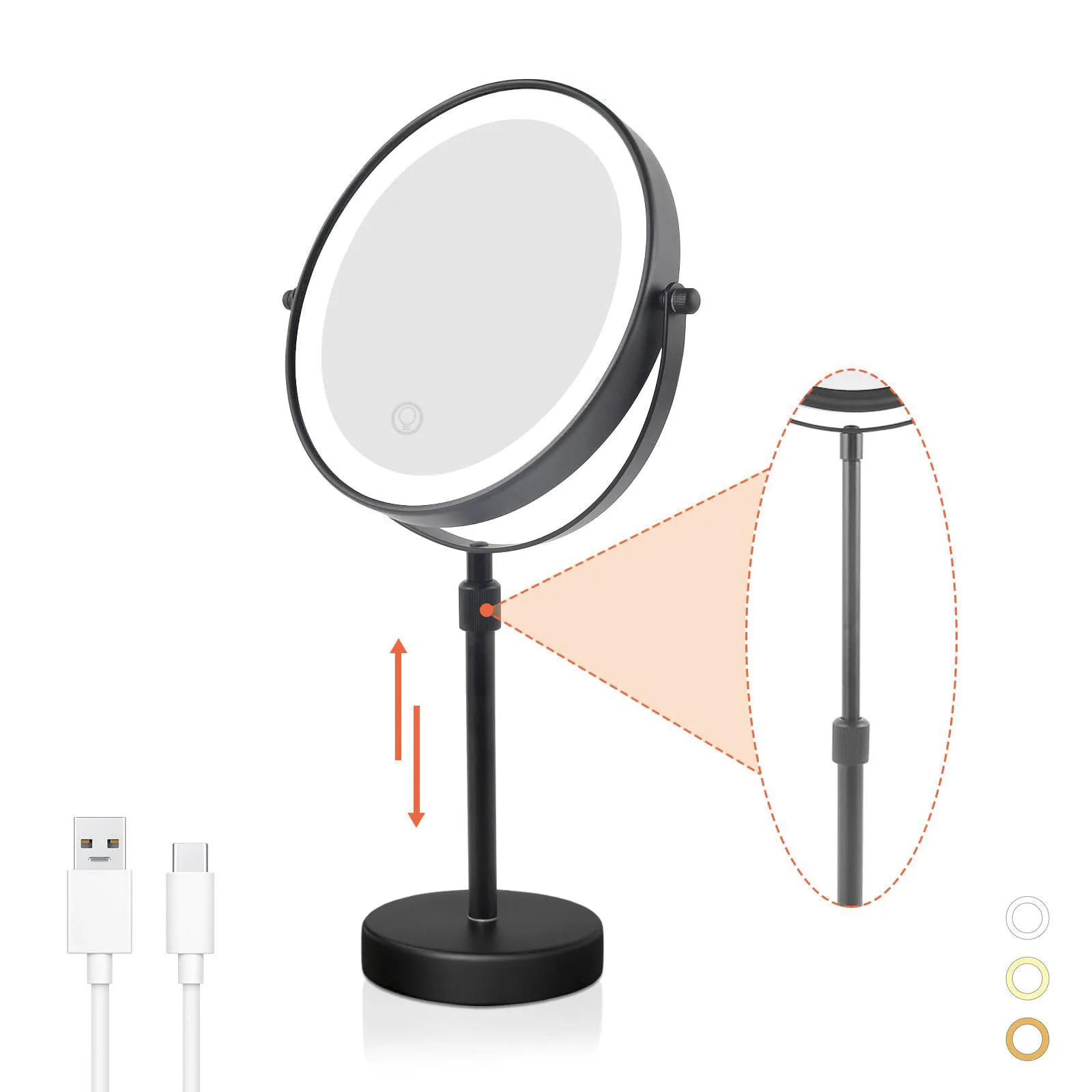 Nicesail LED Lighted Makeup Mirror Tabletop Black 8 Inch 10X