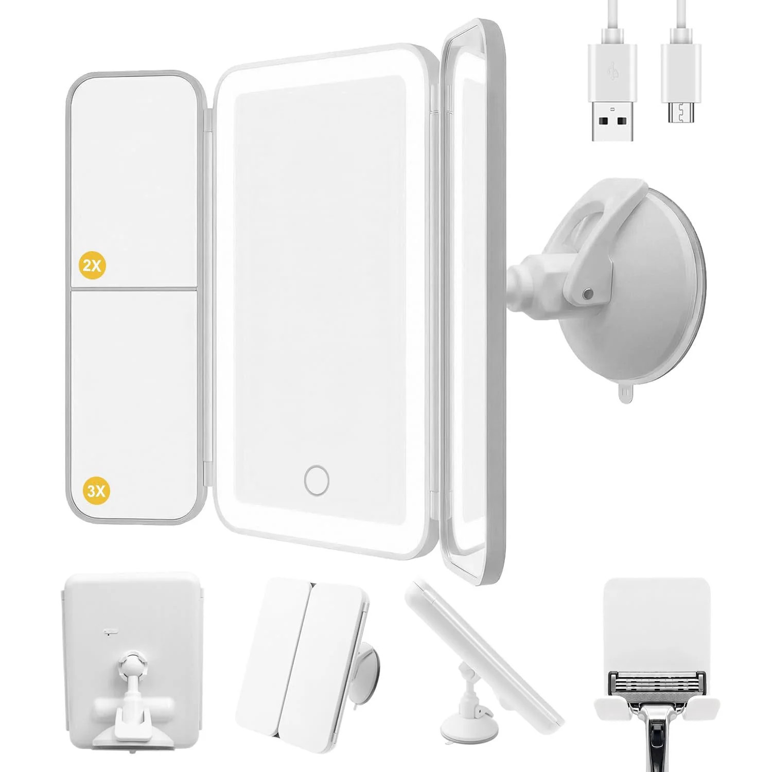 LED Shower Mirror with Lights for Bathroom Trifold Vanity