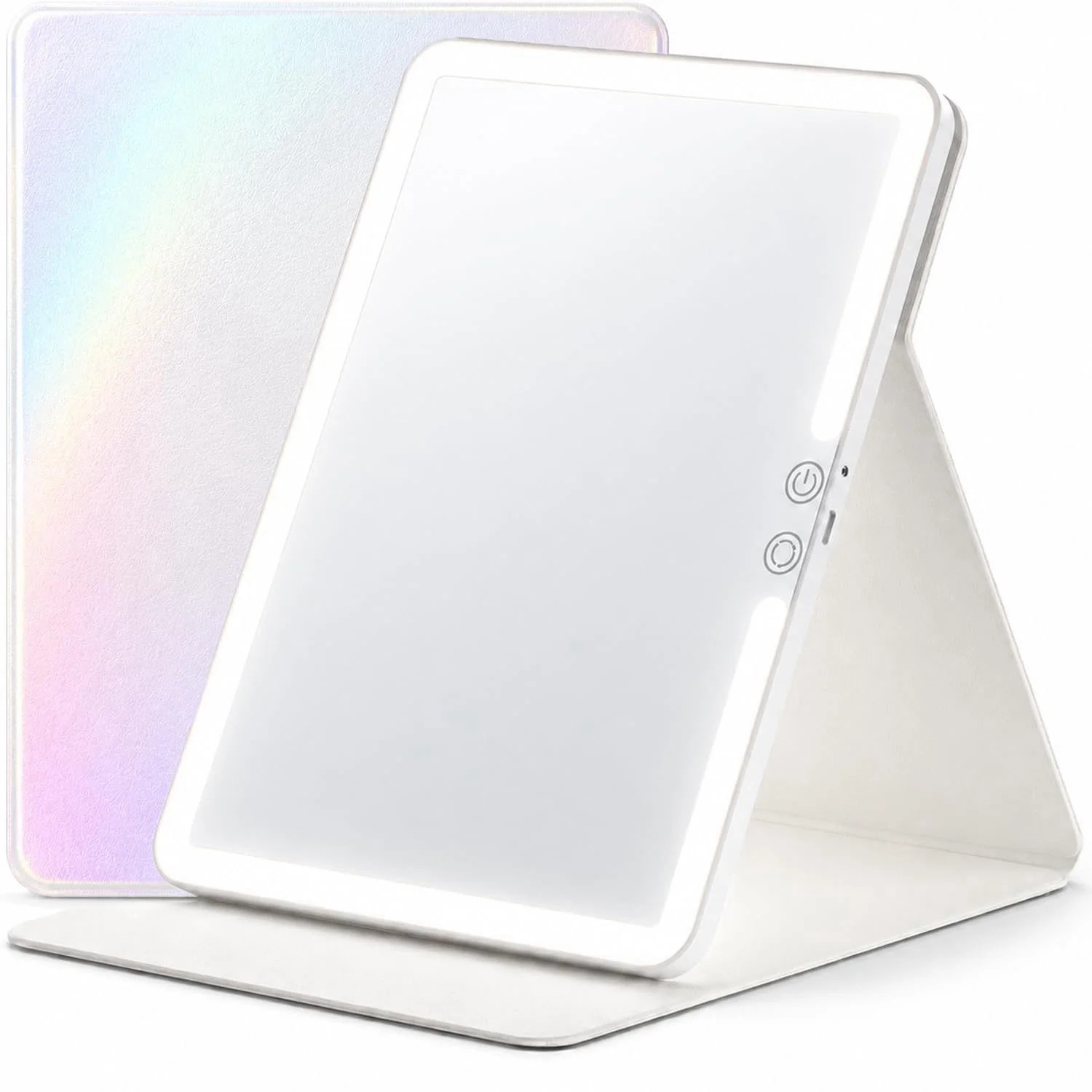 HUGOAI Travel Makeup Mirror with Lights Iridescent Pearl