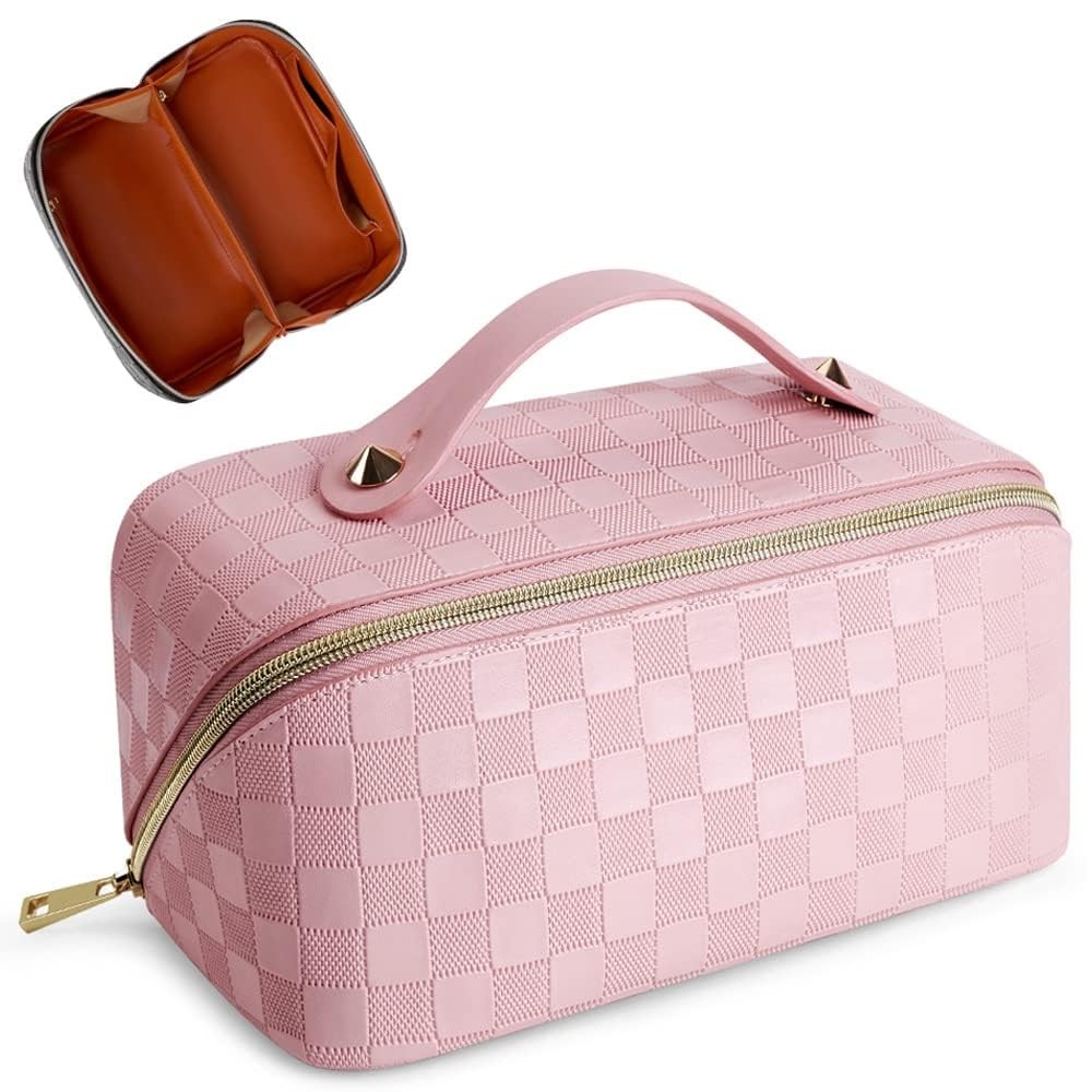 Cessfle Large Capacity Travel Cosmetic Bag Plaid Checkered
