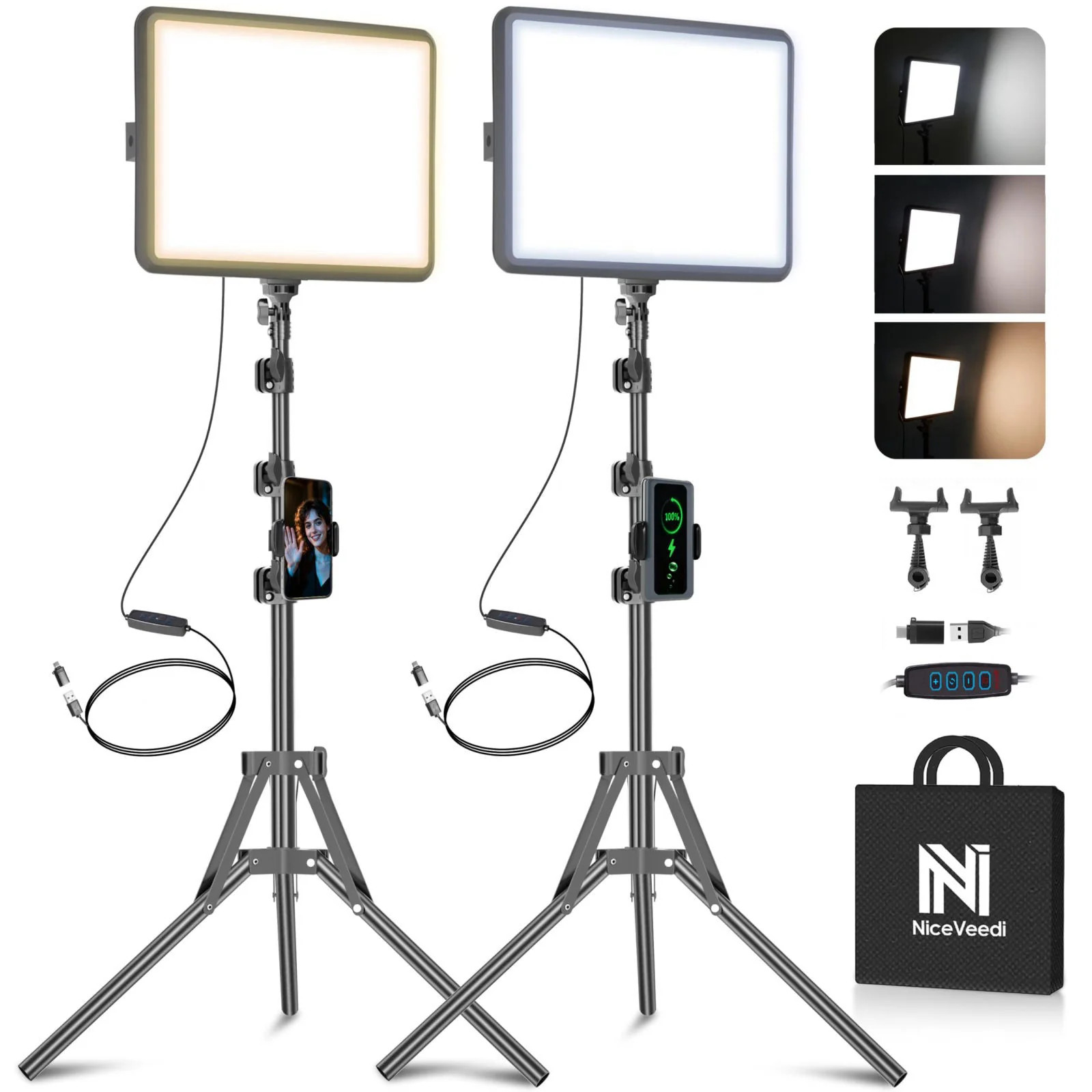 2 Pack LED Video Light Kit NiceVeedi Studio Light 2800 6500K