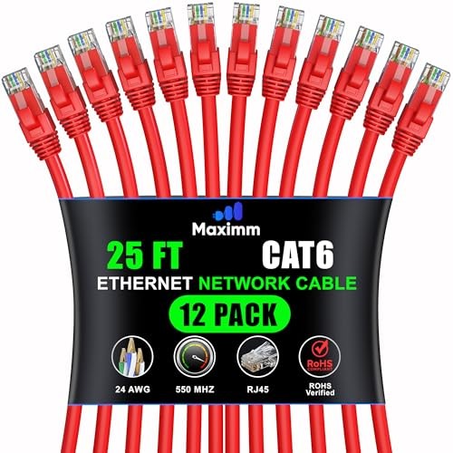 Maximm Cat6 Ethernet Cable 25 Ft 10 Gbps 550 MHz Snagless