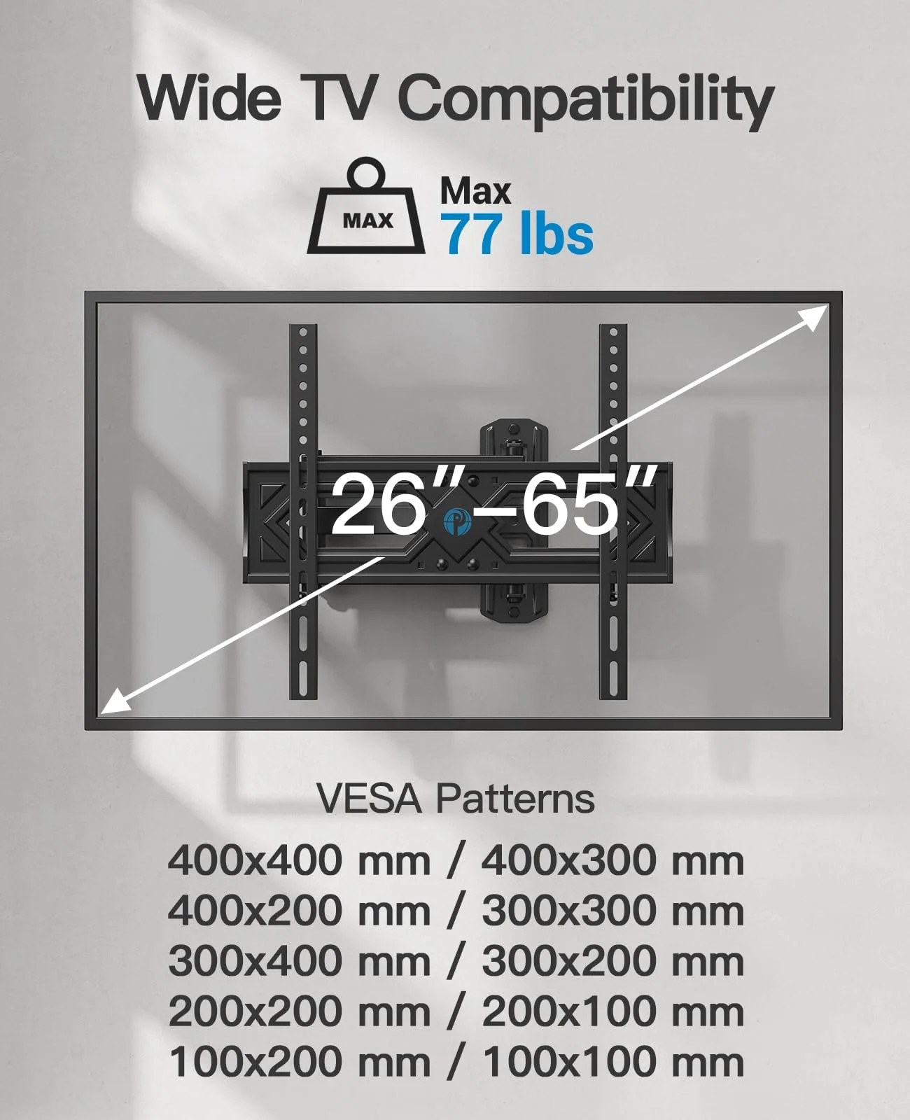 Pipishell Full Motion TV Wall Mount for 26 65 Inch Flat