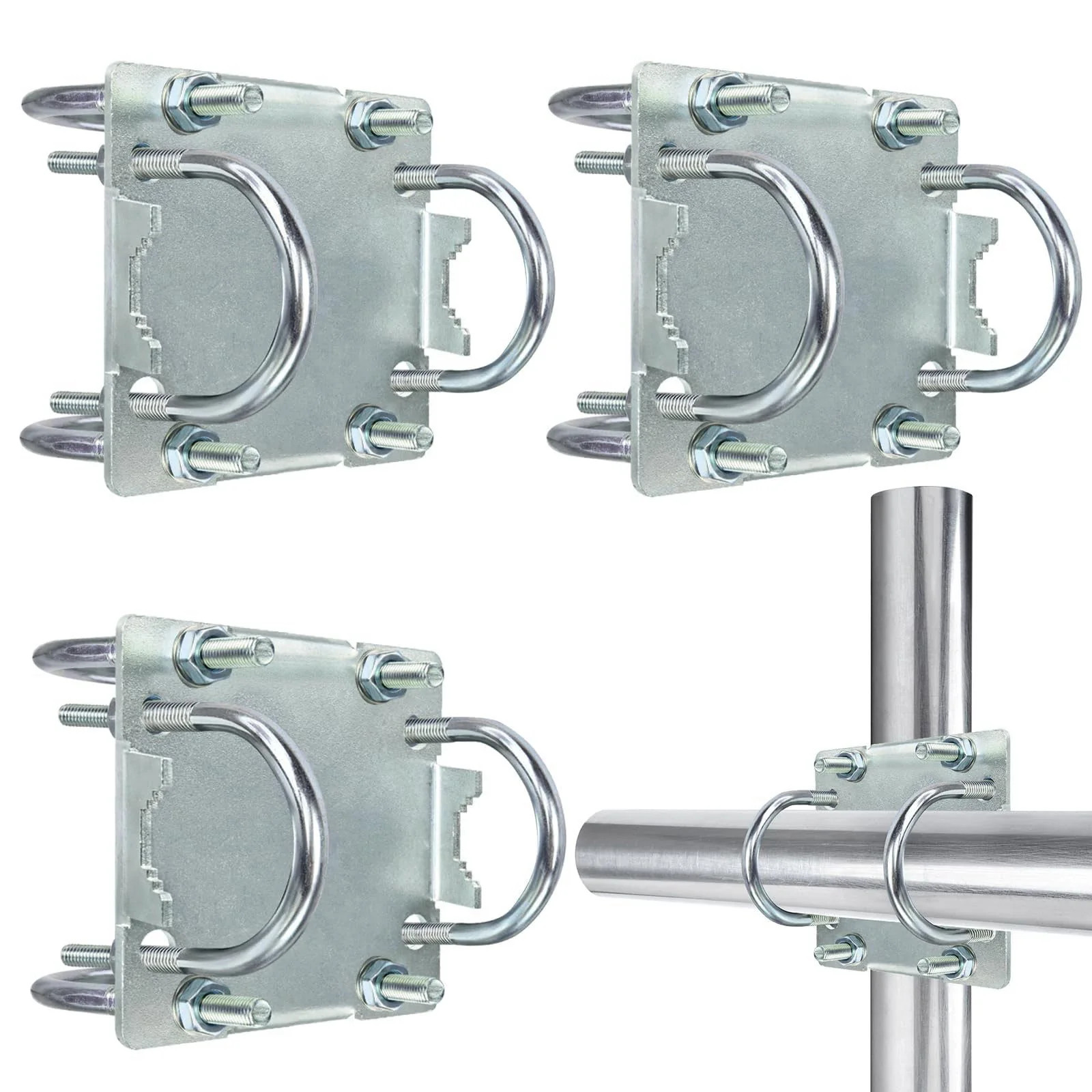 3 Sets Antenna Mast Clamp Cross Over Bracket Kit with U