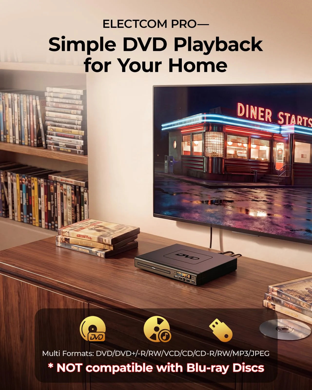 ELECTCOM PRO Region Free DVD Player for TV with HDMI