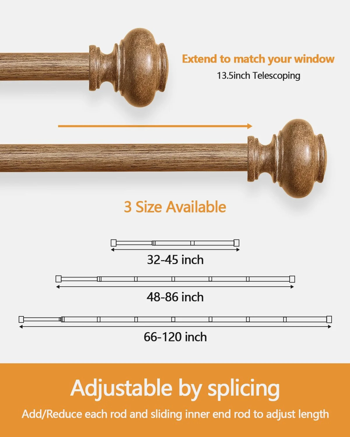 Wood Curtain Rods for Windows 48 to 84 Inch 1 Inch Heavy