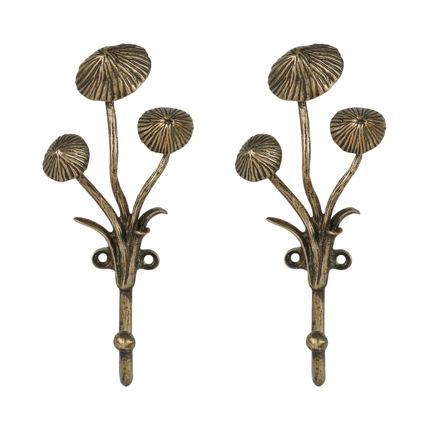 2pcs Metal Gold Coat Hooks with 3D Mushrooms Shape for