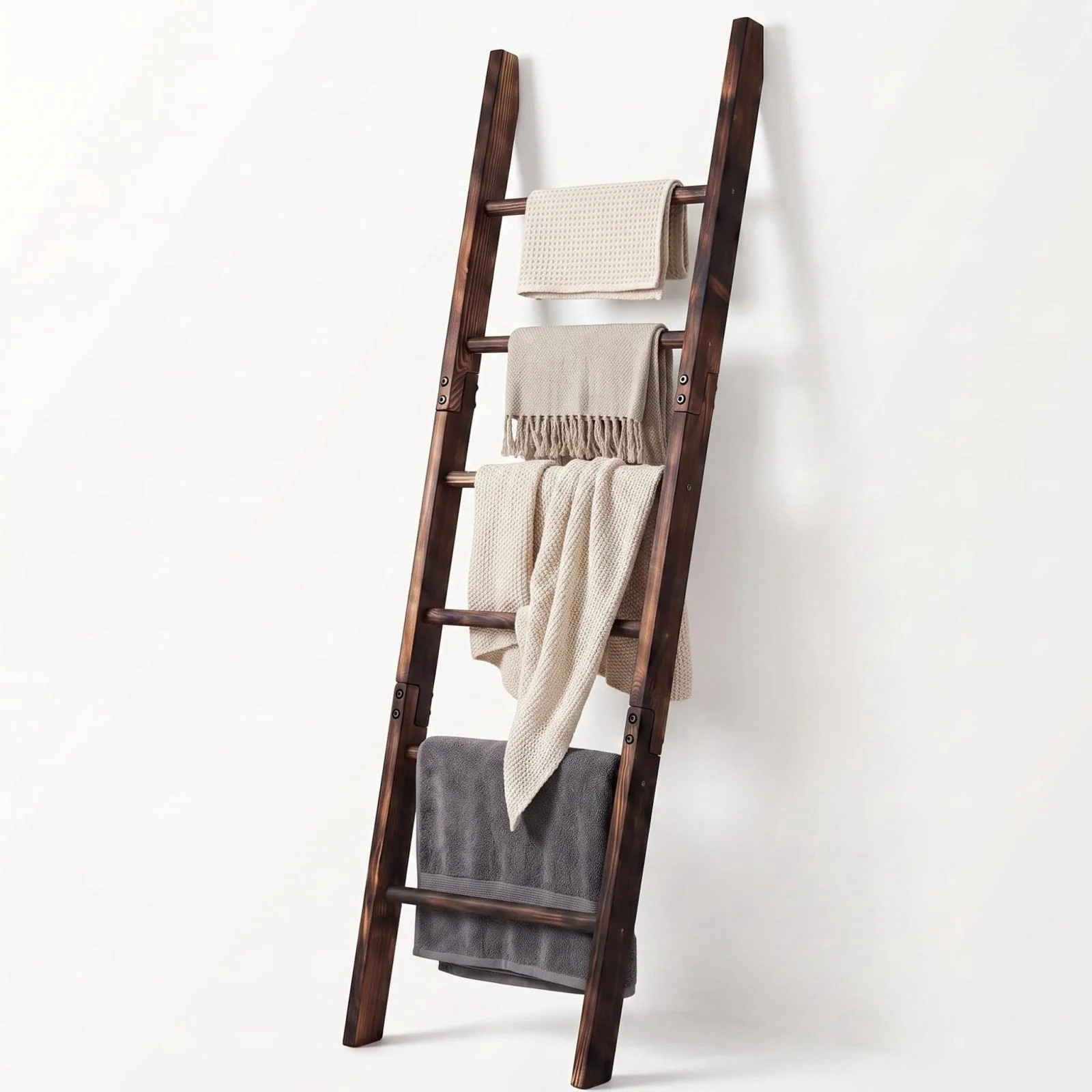 Carbonized Farmhouse Blanket Ladder 6 Tier Rustic Wooden