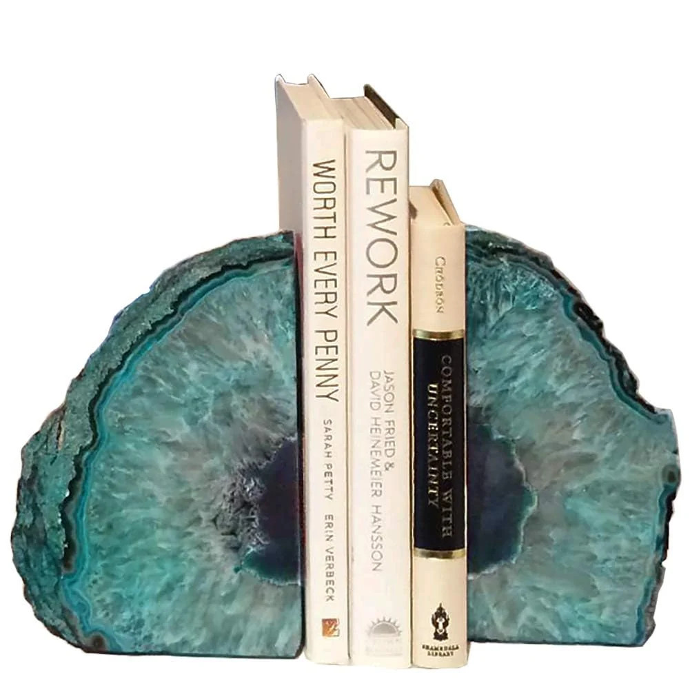 Agate Geode Bookends Heavy Duty Teal Crystal Stone Book