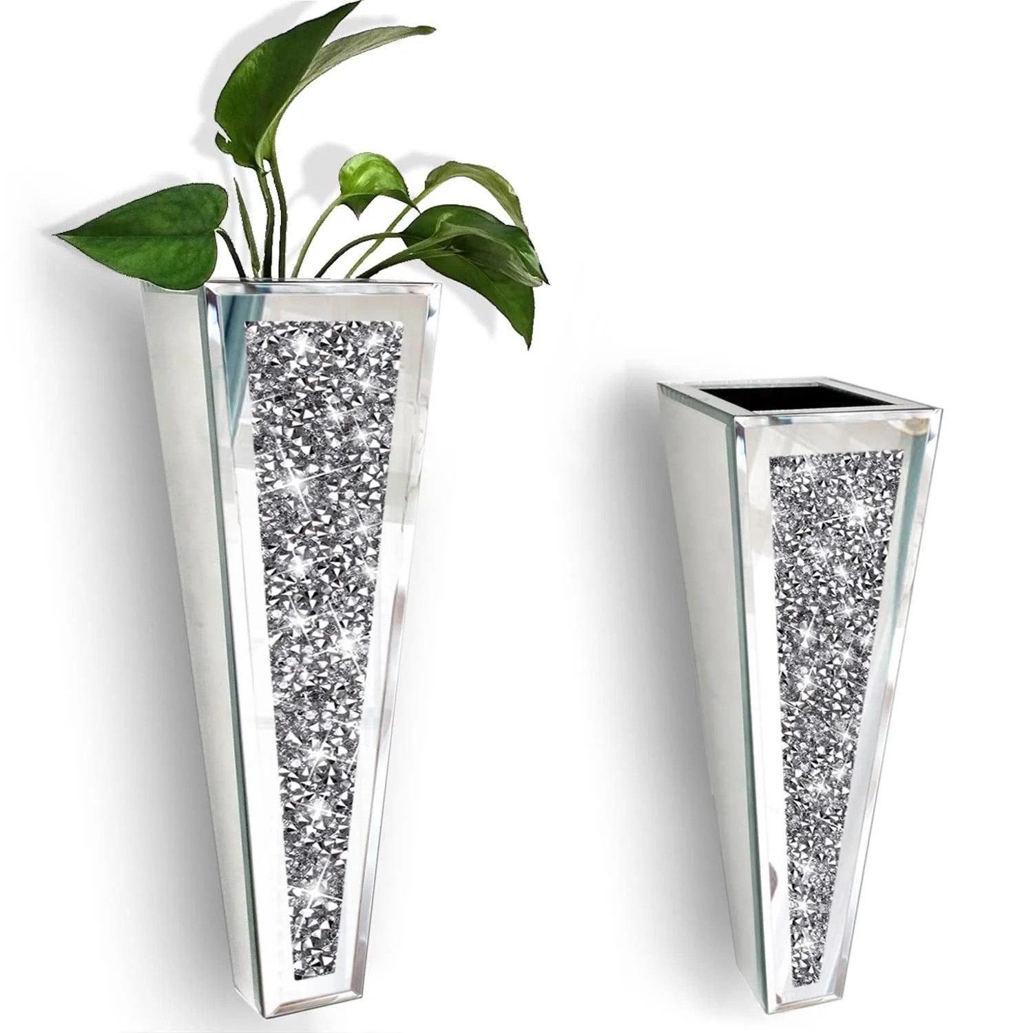 Flower Vase Crushed Diamond Mirrored Hanging Planter