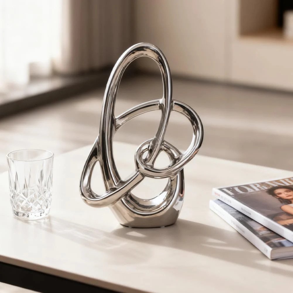 11in Silver Ceramic Statue Modern Abstract Art Figurine for