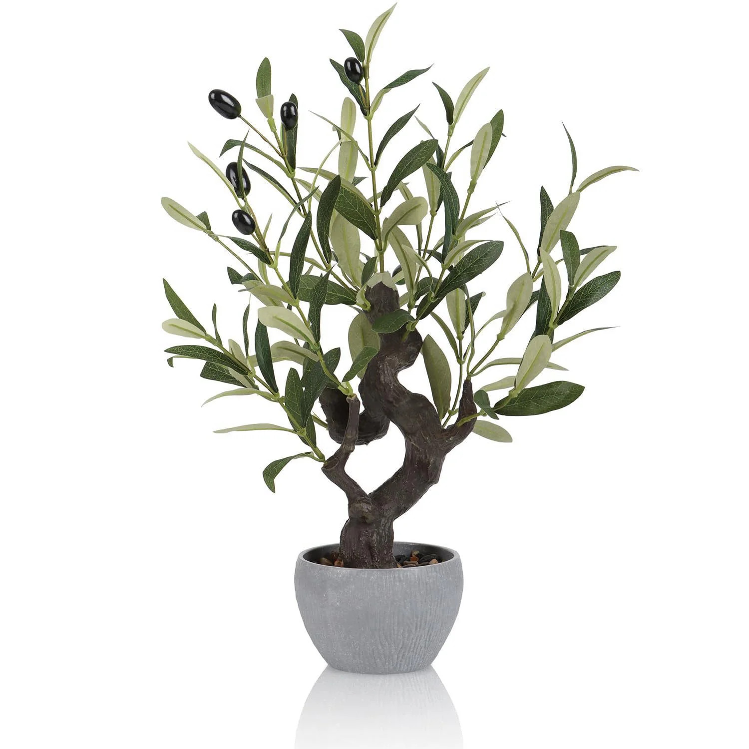 Artificial Olive Tree Potted Plant with Stone Pot 19 Tall