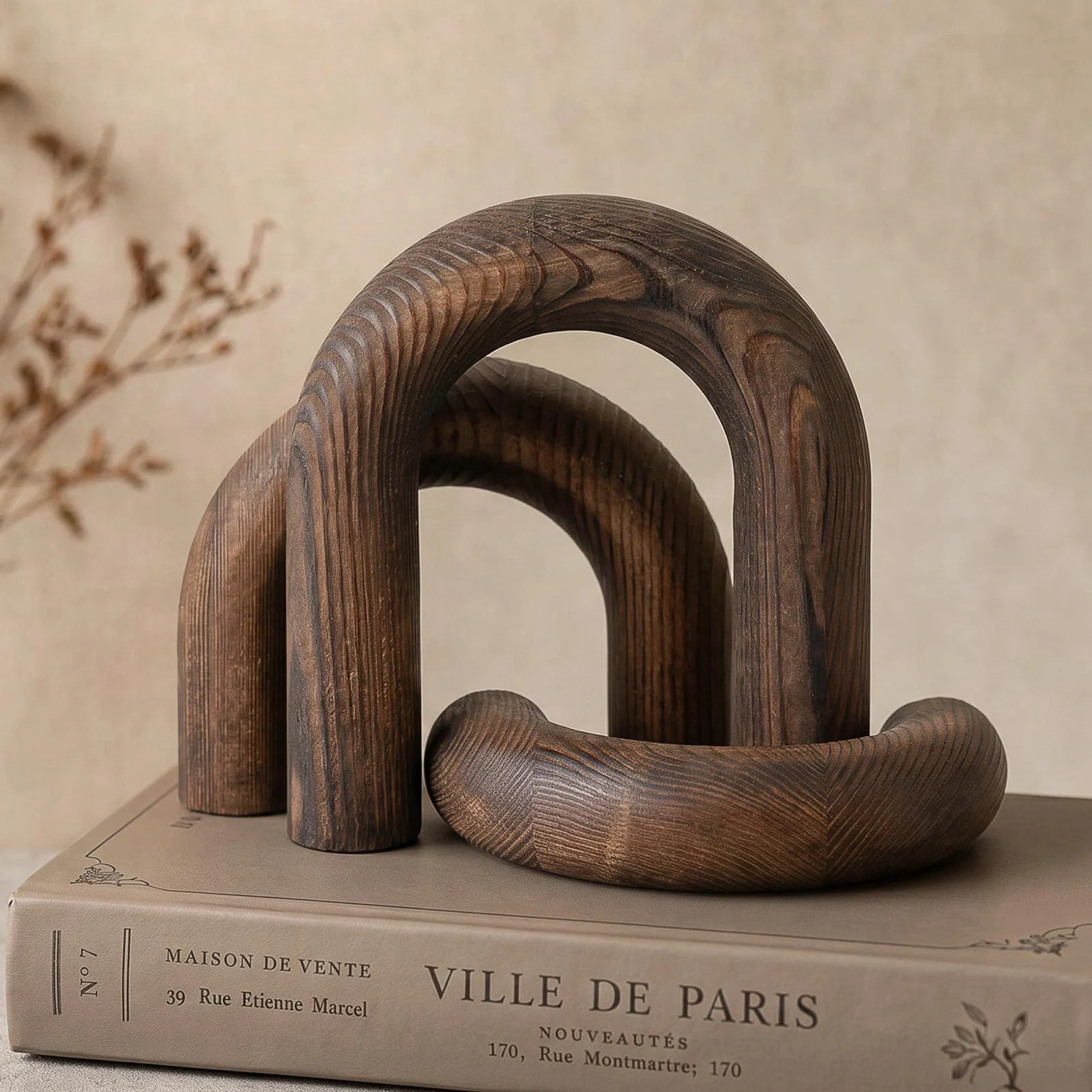 EOSAHR Pine Wood Arch Decor Set Wood Sculpture for Table