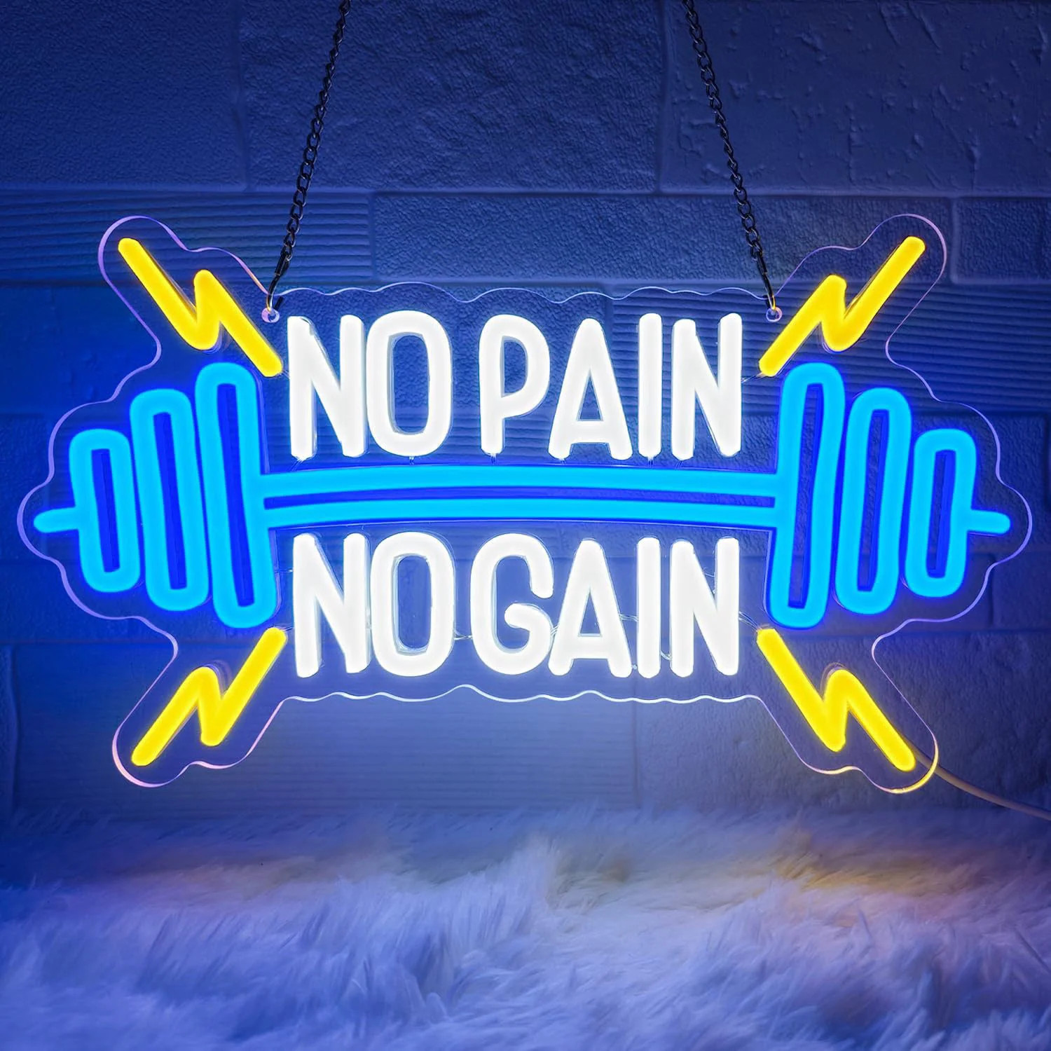 No Pain No Gain Neon Sign for Gym Wall Decor Barbell Neon