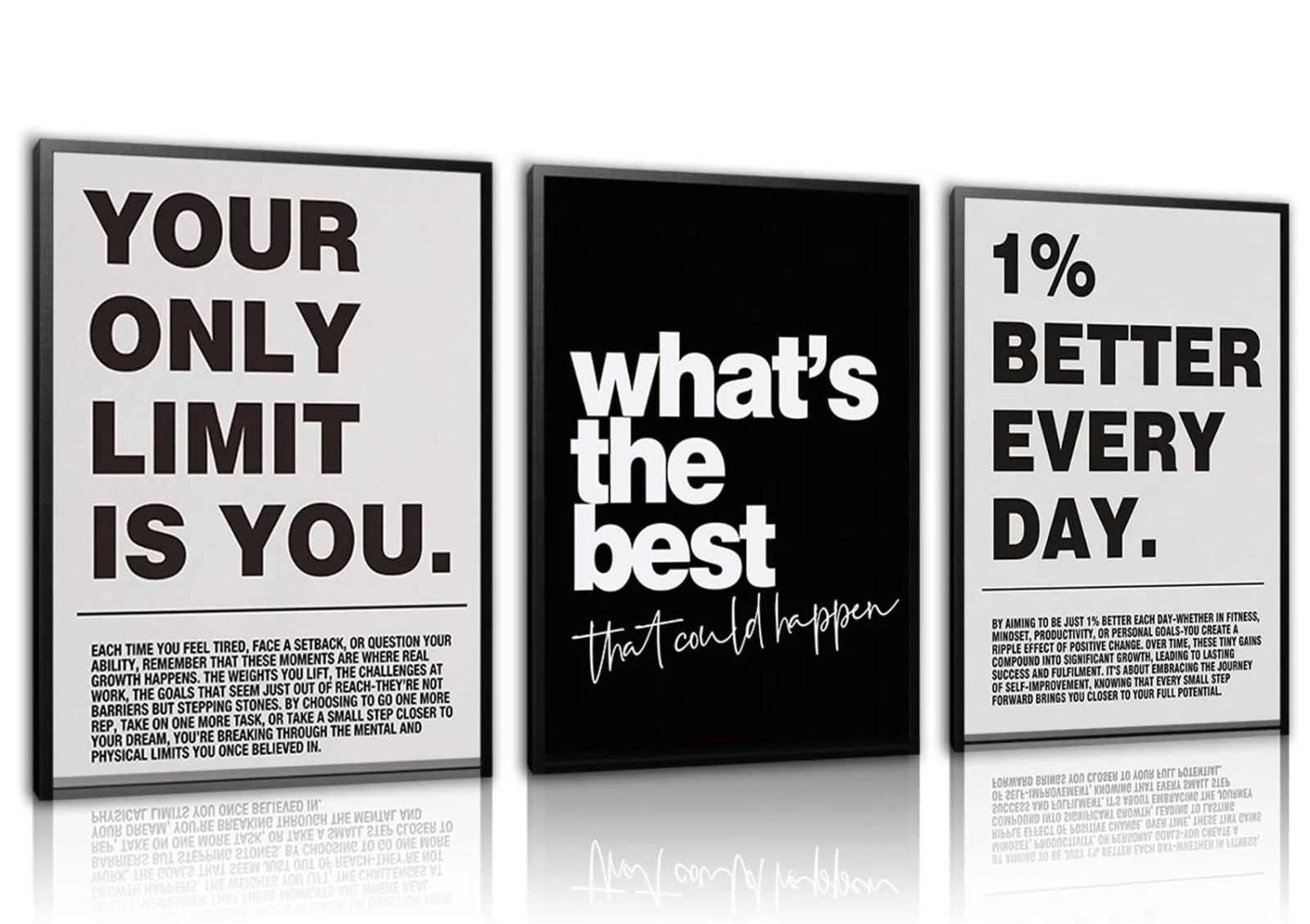 Kownzev Motivational Wall Art Set of 3 Black White Gym