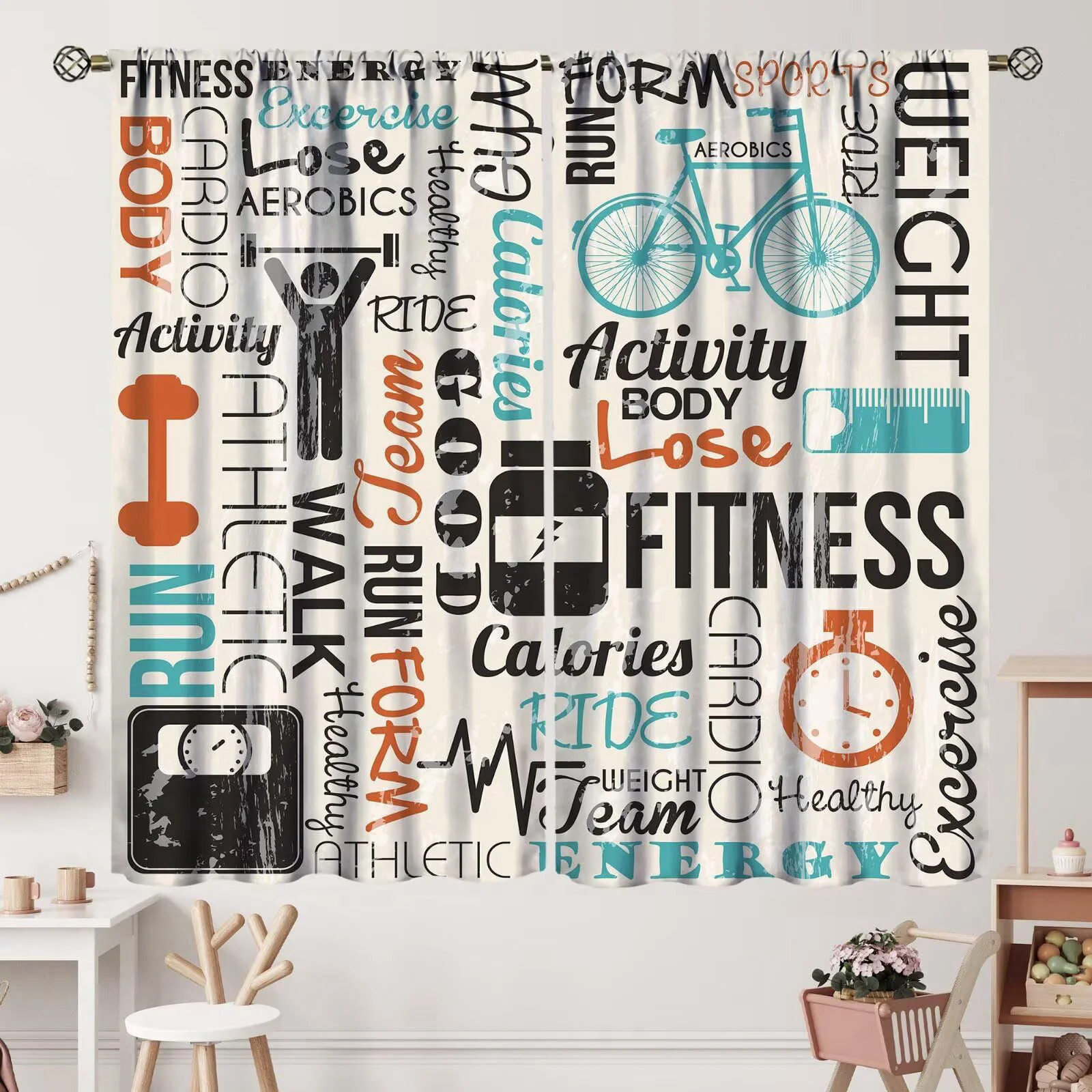 Fitness Curtains Sportive and Active Life Concept Exercising
