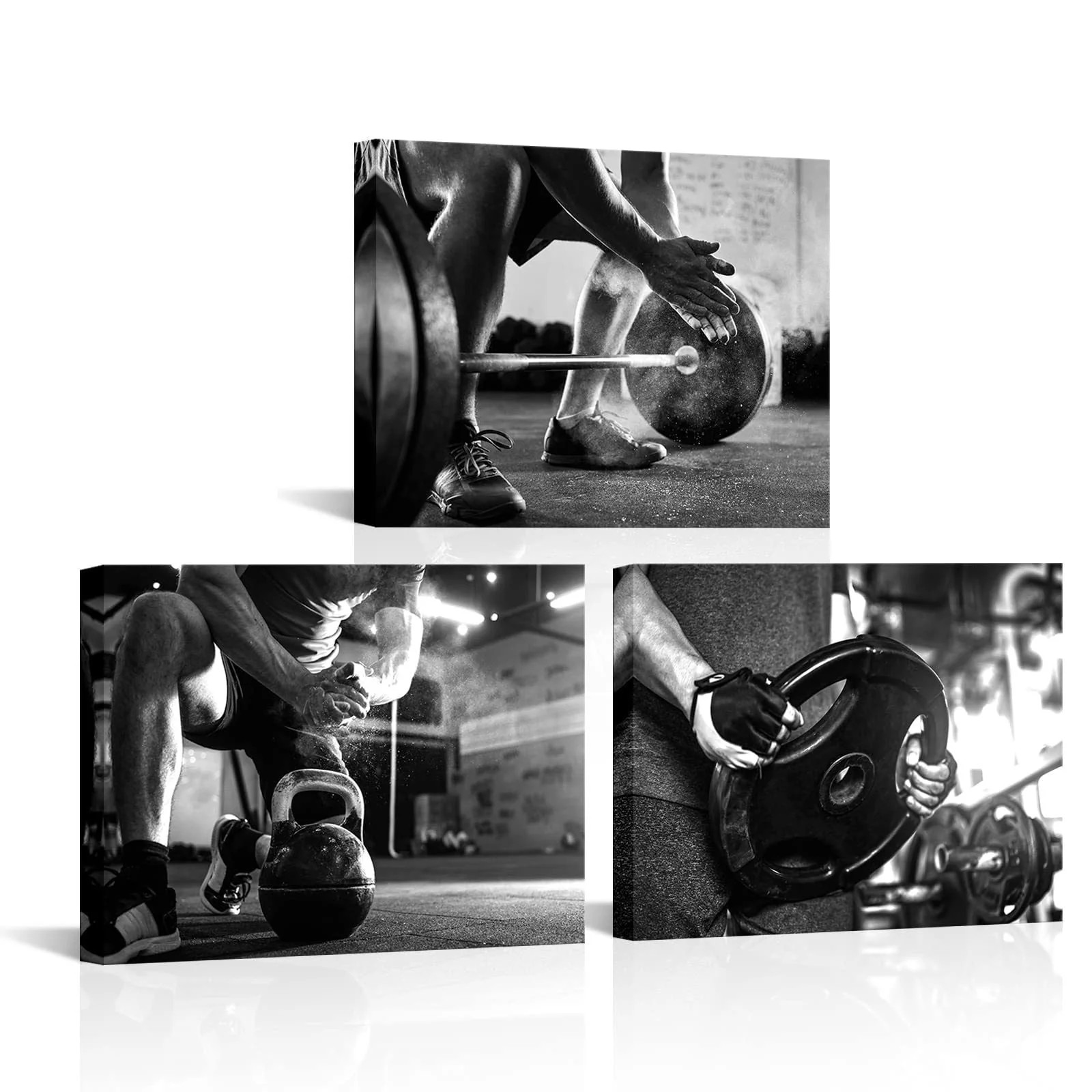 RnnJoile 3 Piece Gym Canvas Wall Art Barbell Dumbbell