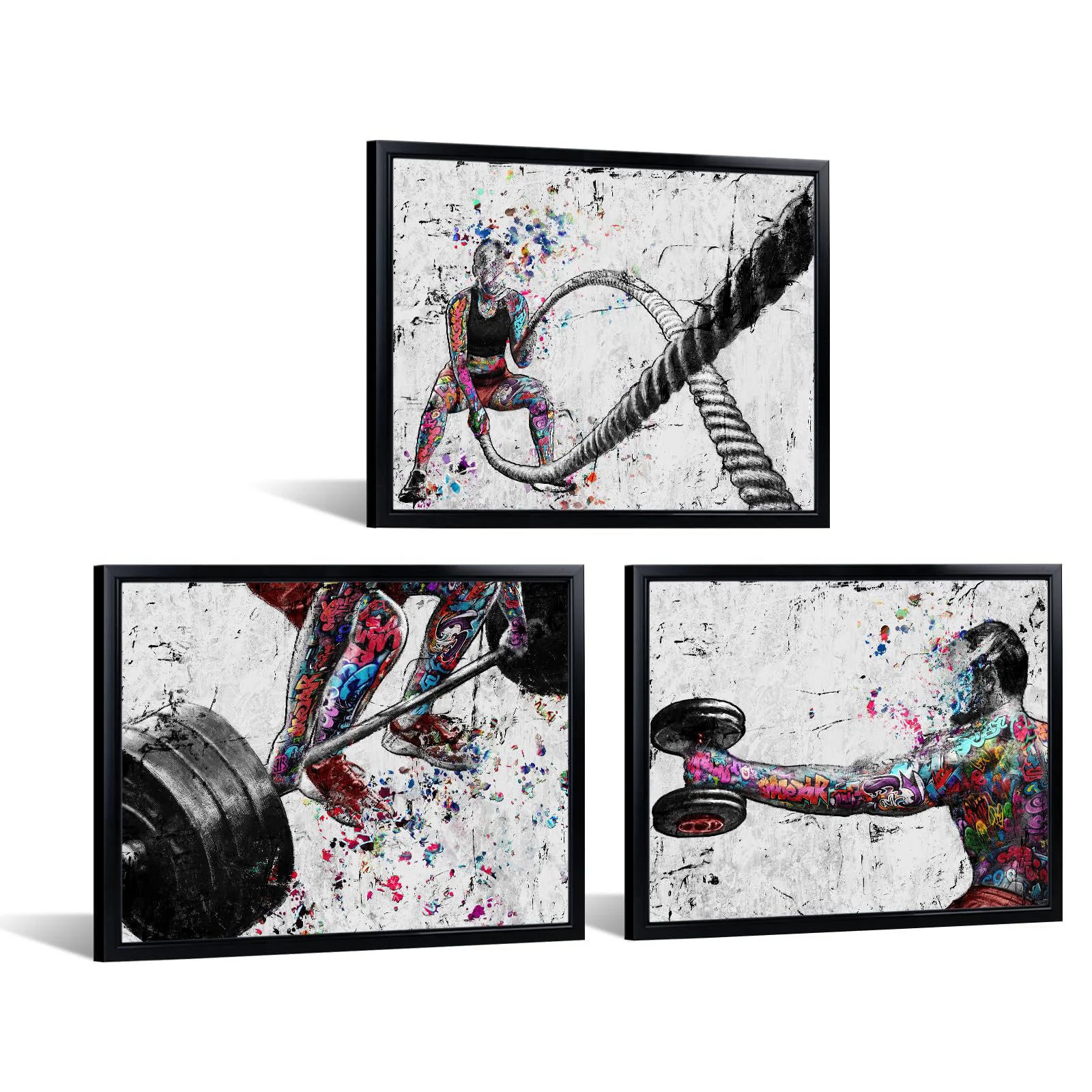 KREATIVE ARTS Colorful Gym Wall Art Canvas Set with Black