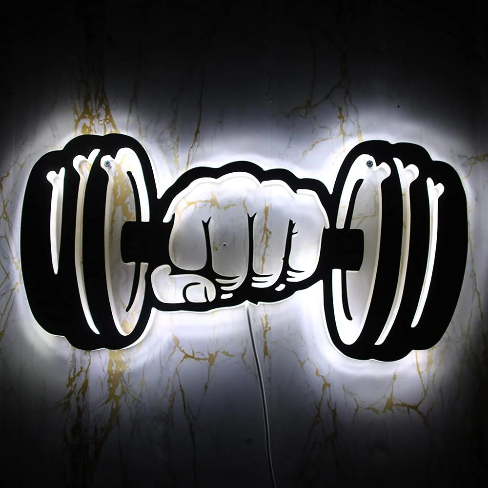 Geek Alerts Dumbbells Strength LED Wall Light Sign for Home