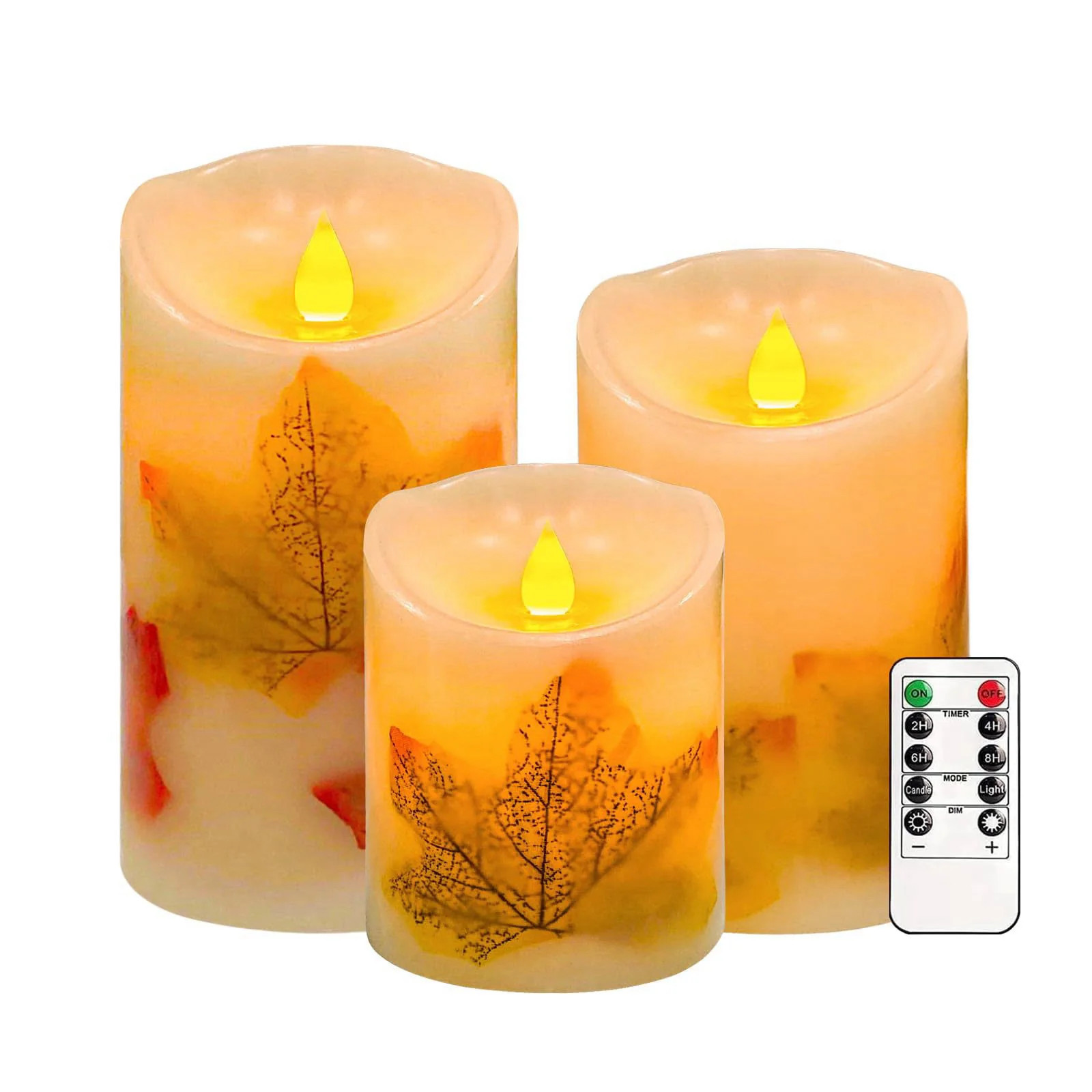 Maple Leaf Flameless Candles Set of 3 Fall Candles with