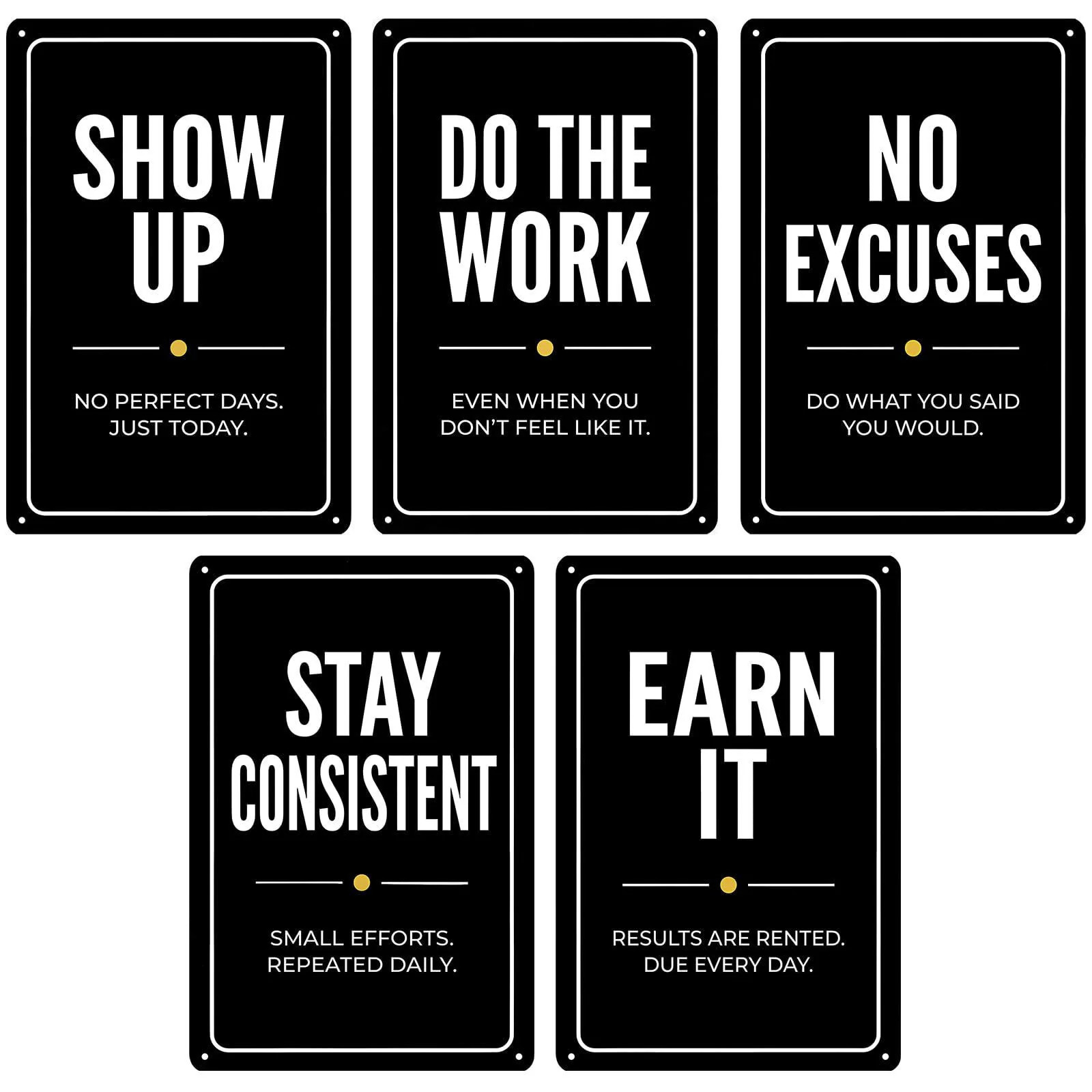Gym Wall Decor 5 Piece Motivational Metal Signs 8x12 Inch