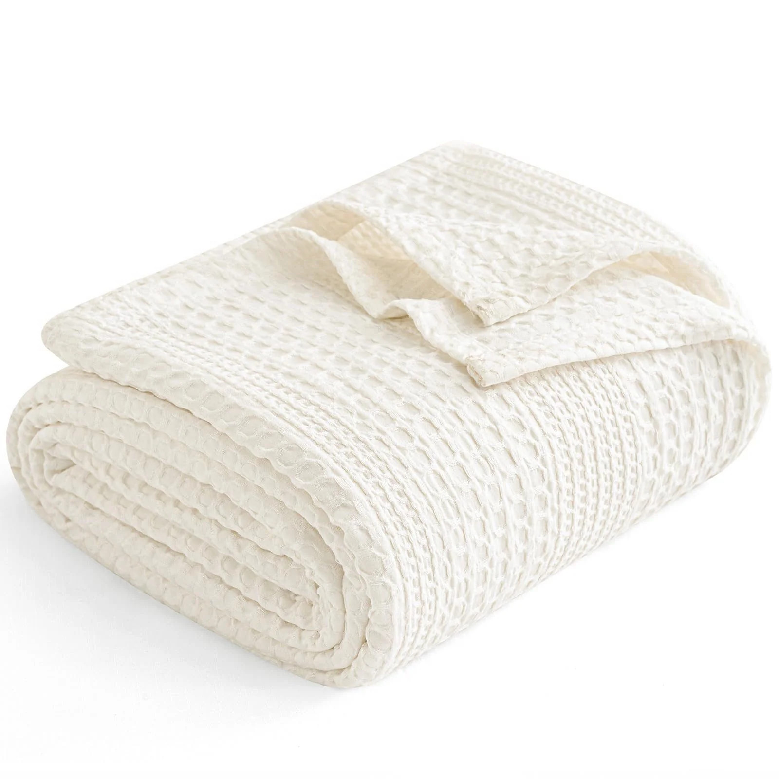 PHF Lightweight Waffle Weave Blanket Twin for Bed Coconut