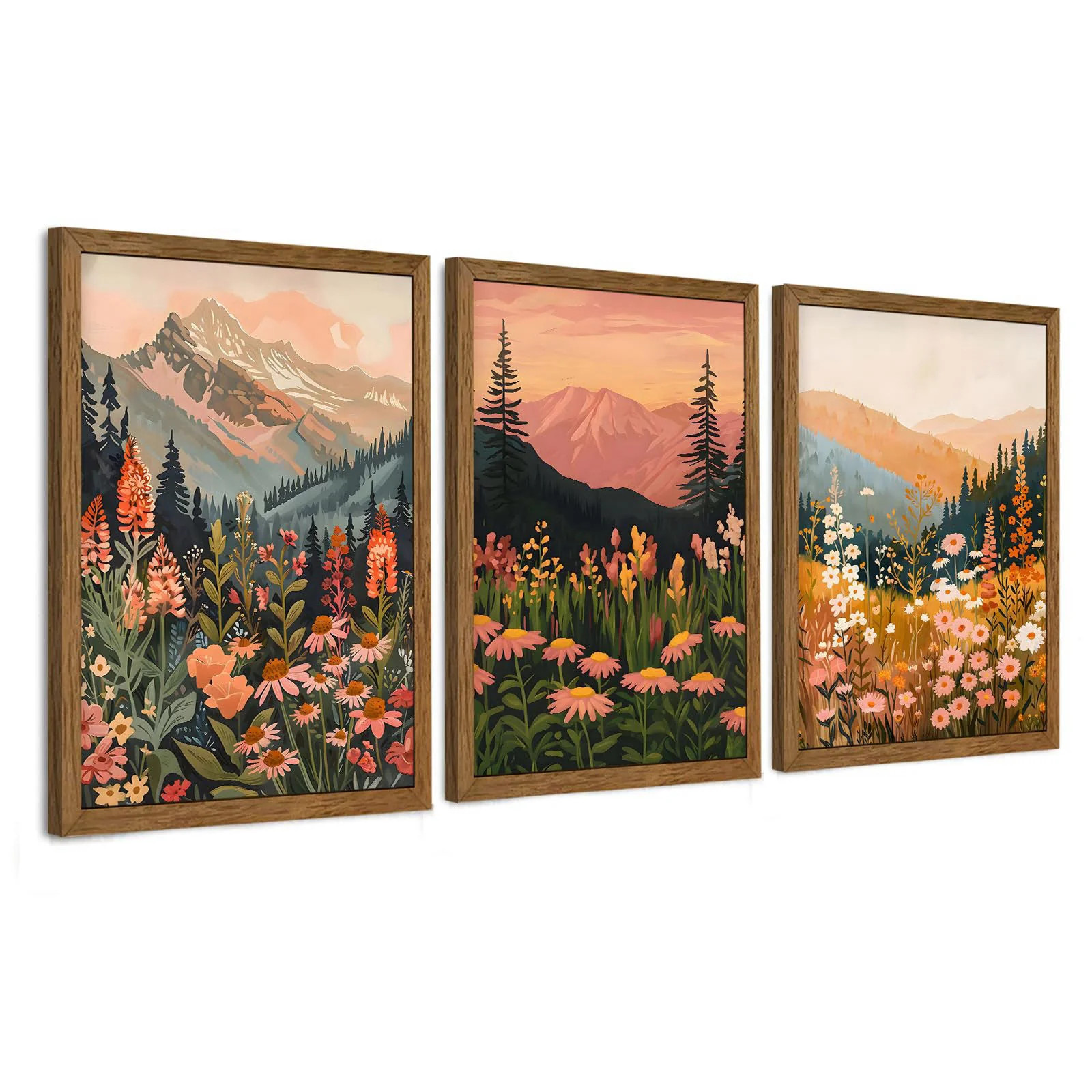 WRFON Botanical and Flower Canvas Wall Art Framed Mountain
